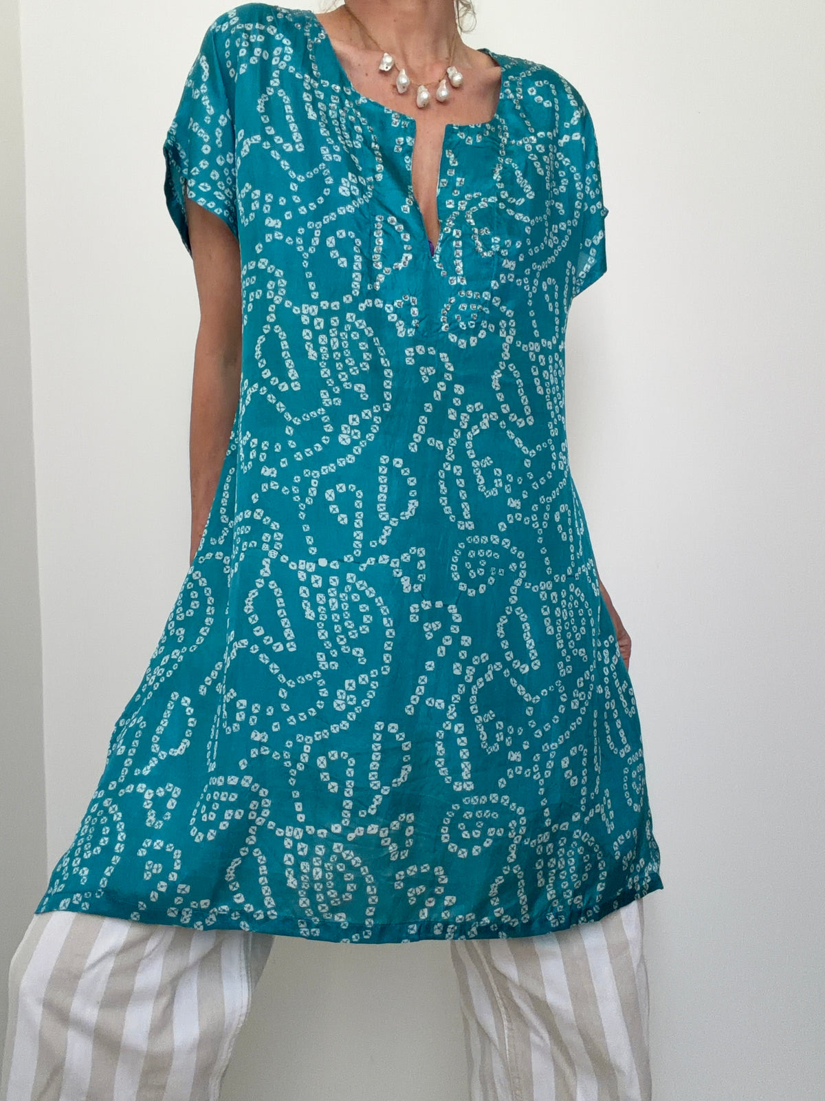 Bandhani Silk Kaftan Aqua