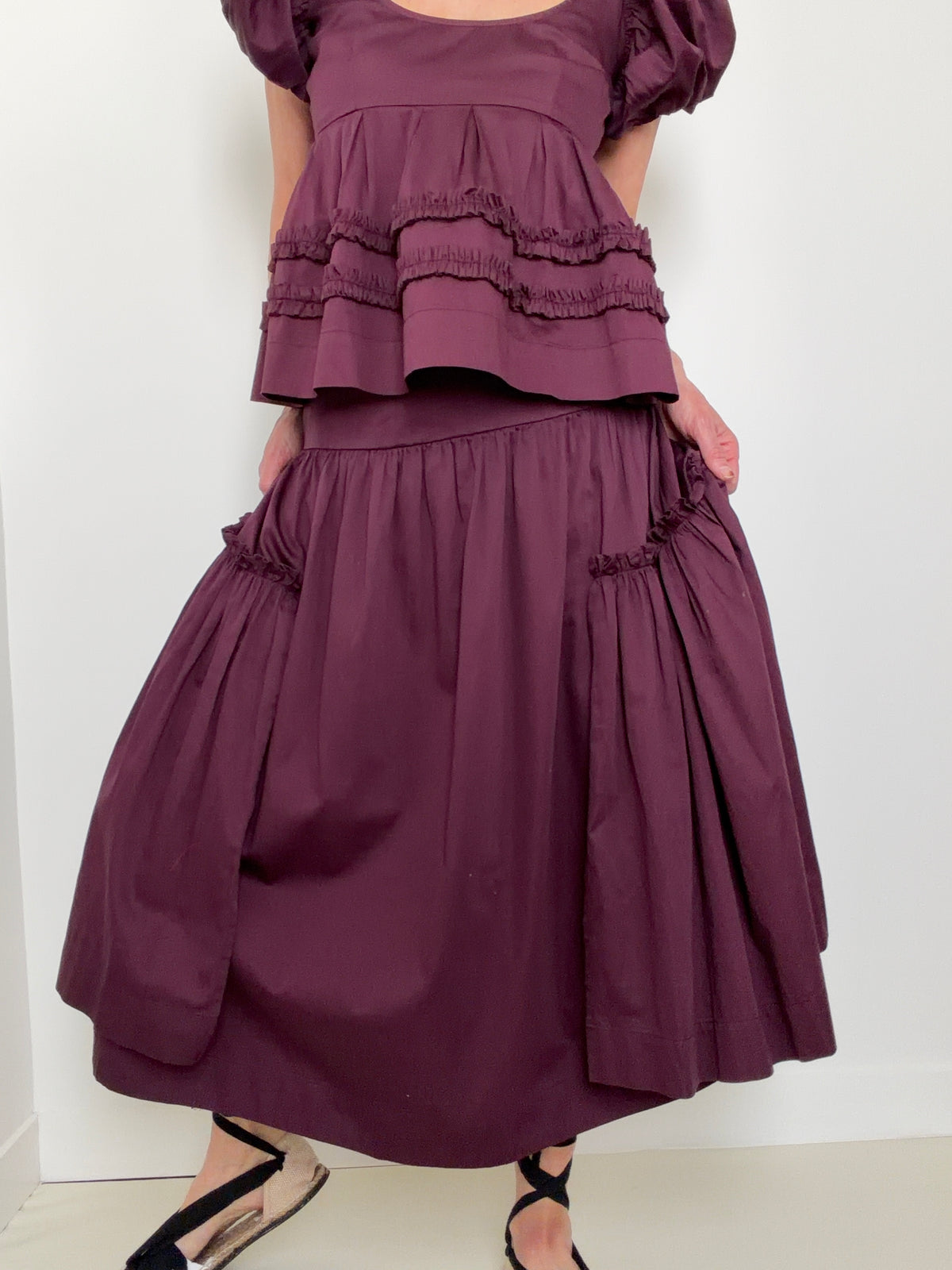 Layla Shirred Midi Skirt Plum