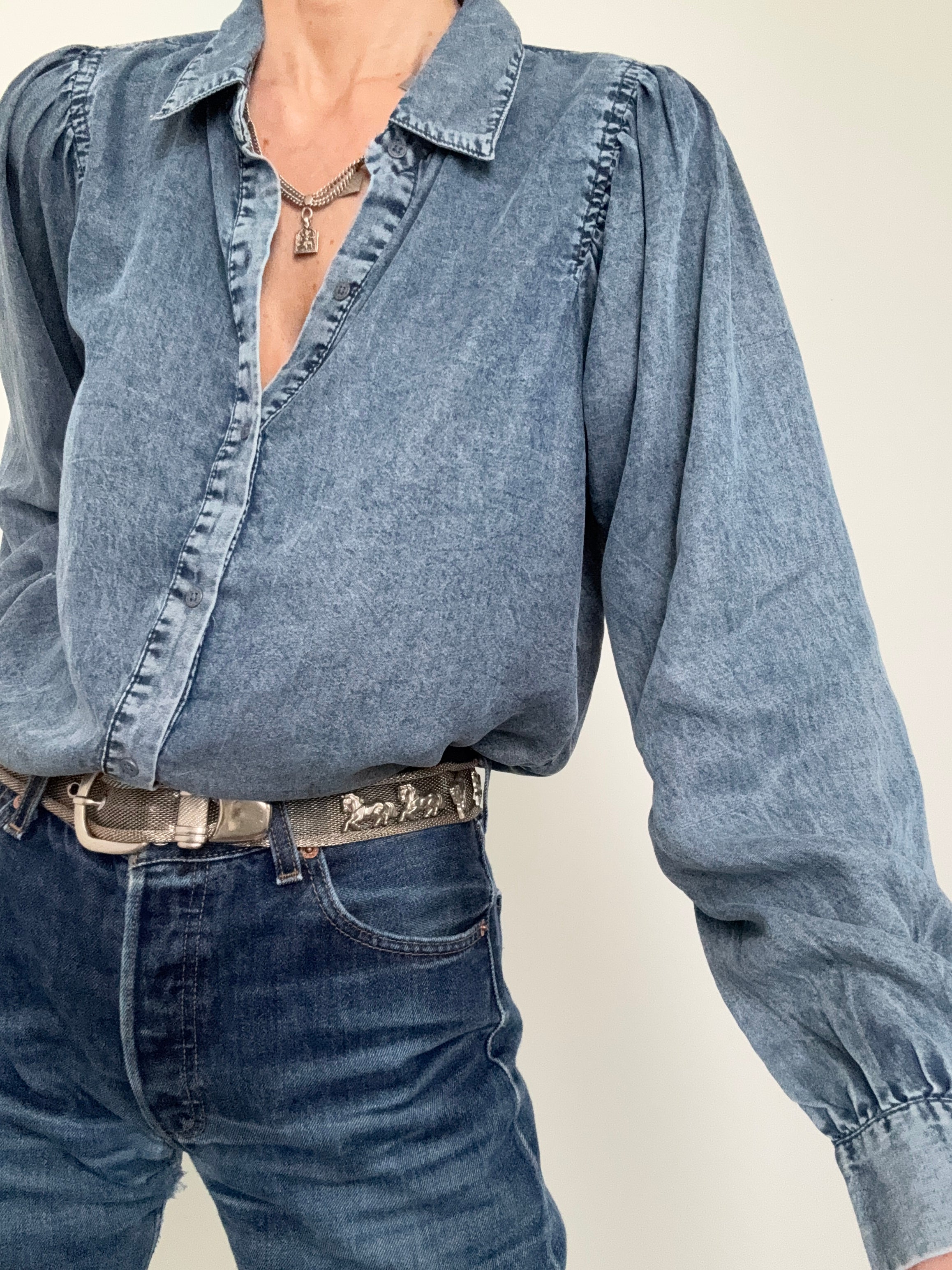Camisa Balloon Sleeve Denim | Shirts