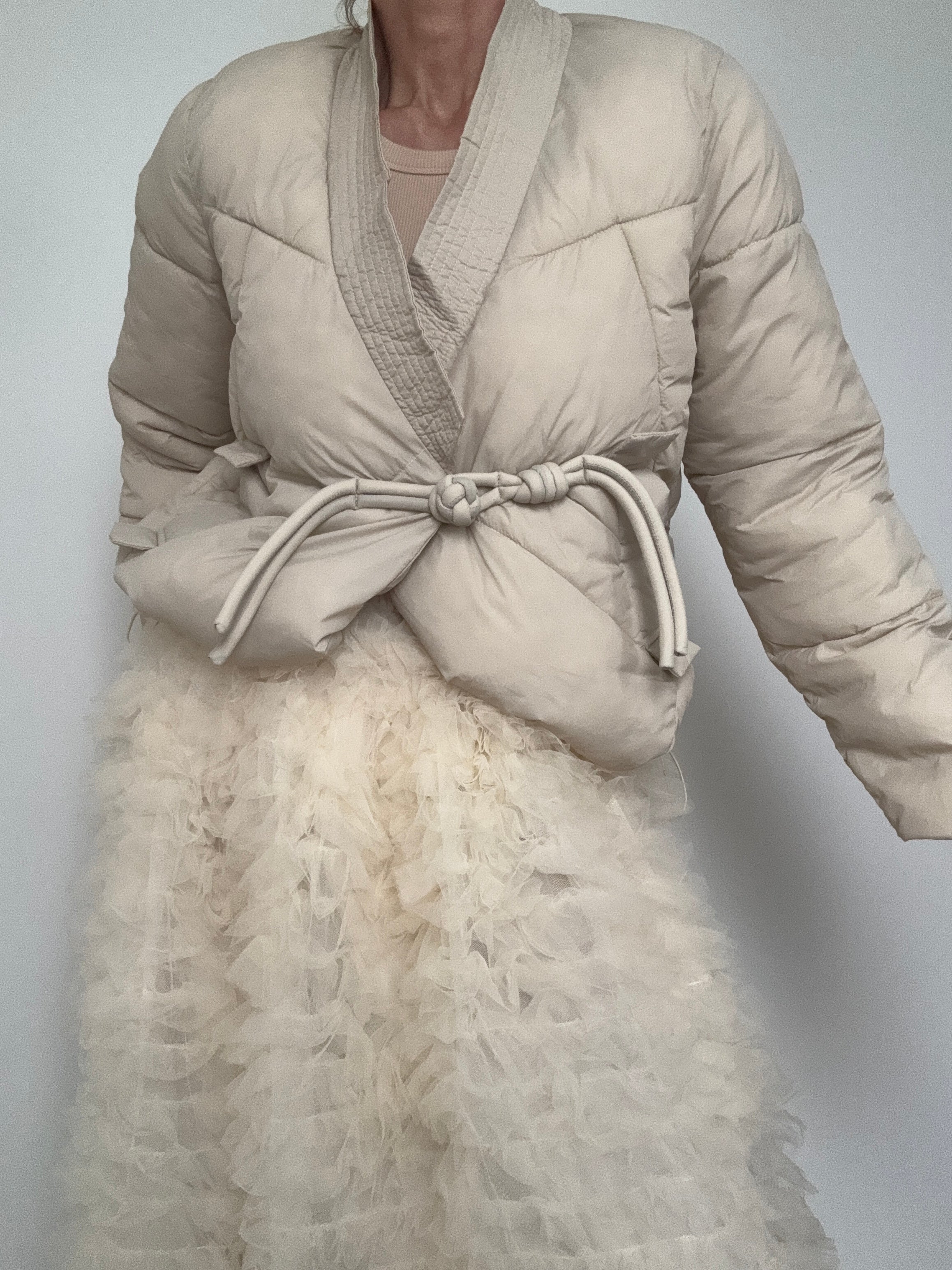 Knotted Button Kimono Jacket Cream