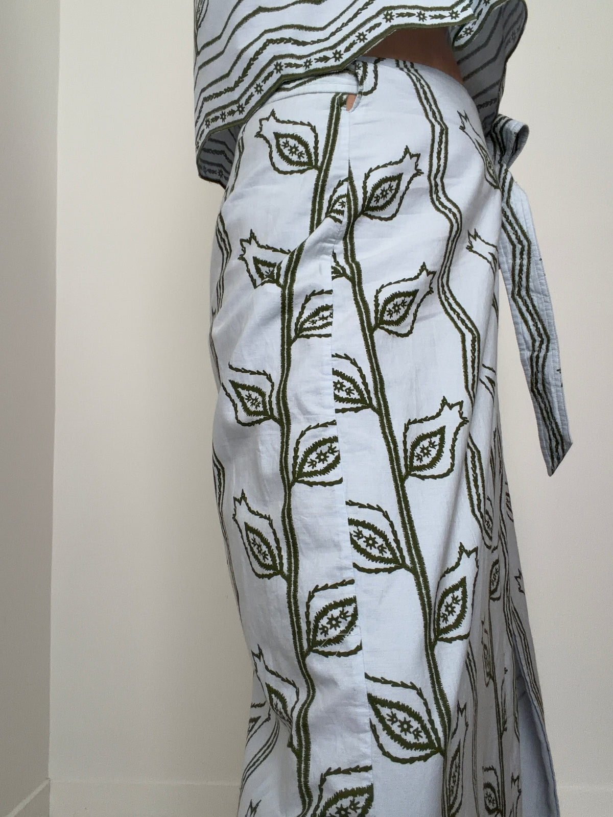 Sky Blue Paisley Leaf Wrap Skirt