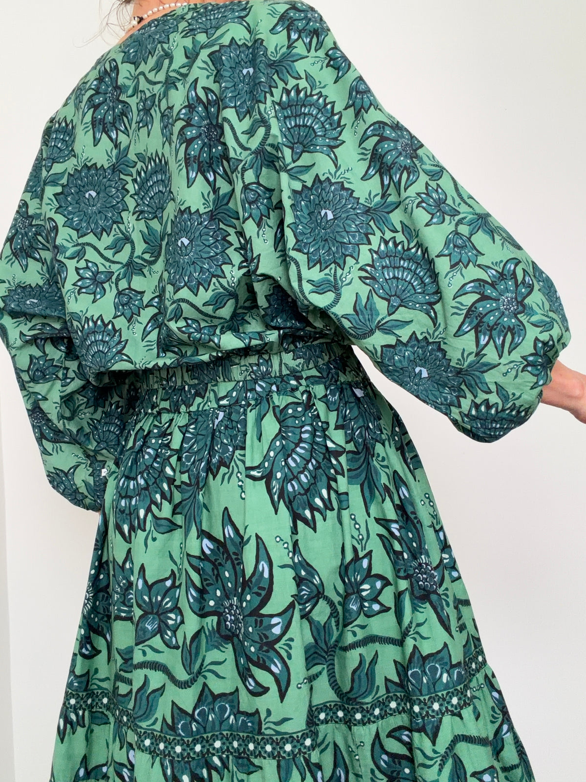 Green Block Print Blouse