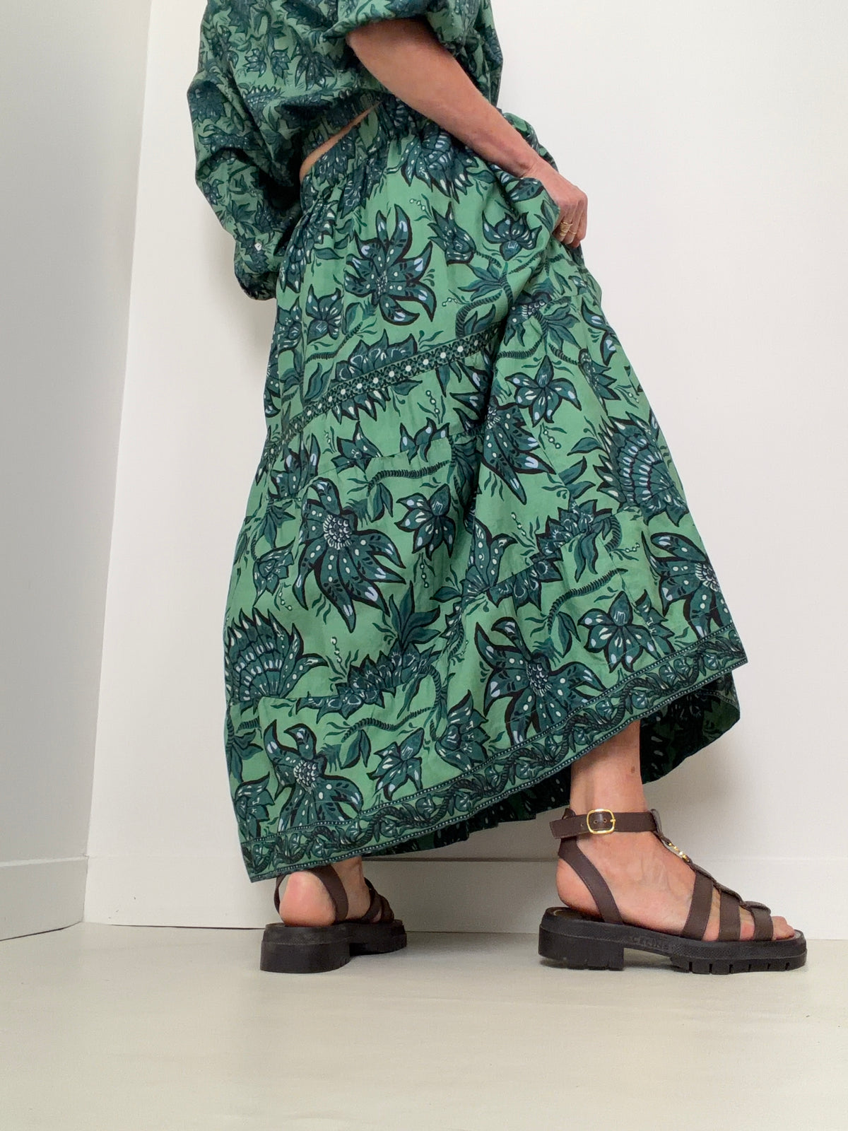 Green Block Print Skirt