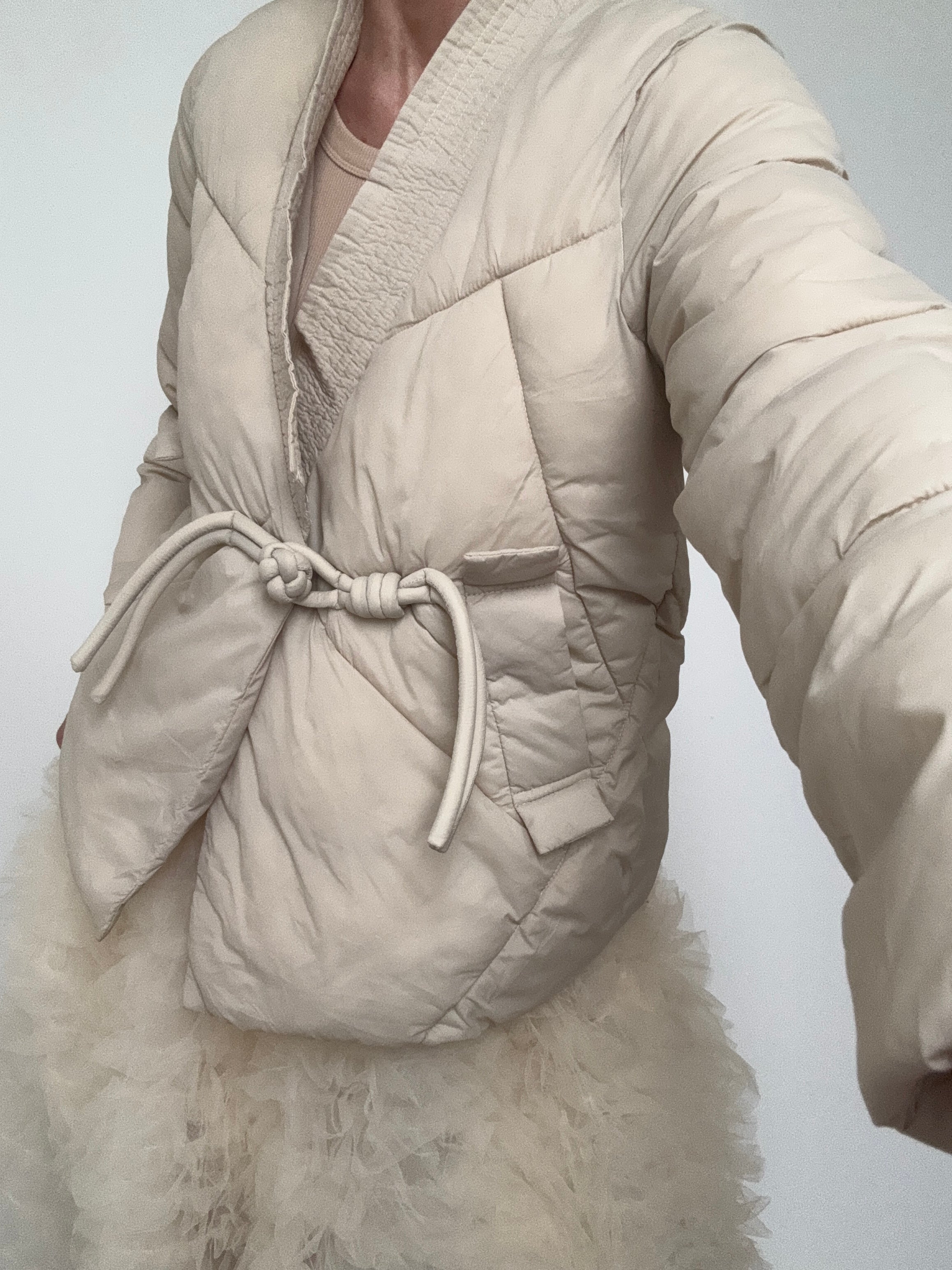 Knotted Button Kimono Jacket Cream