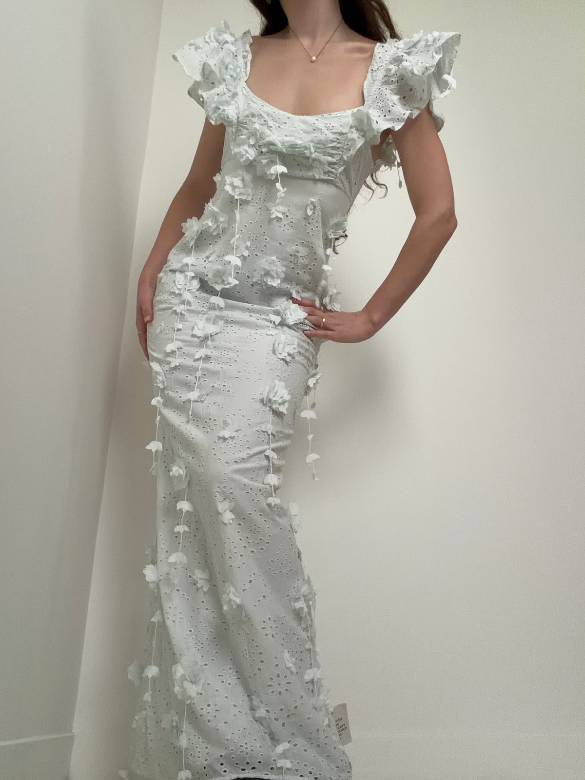 3D Broderie Anglaise Dress Seafoam