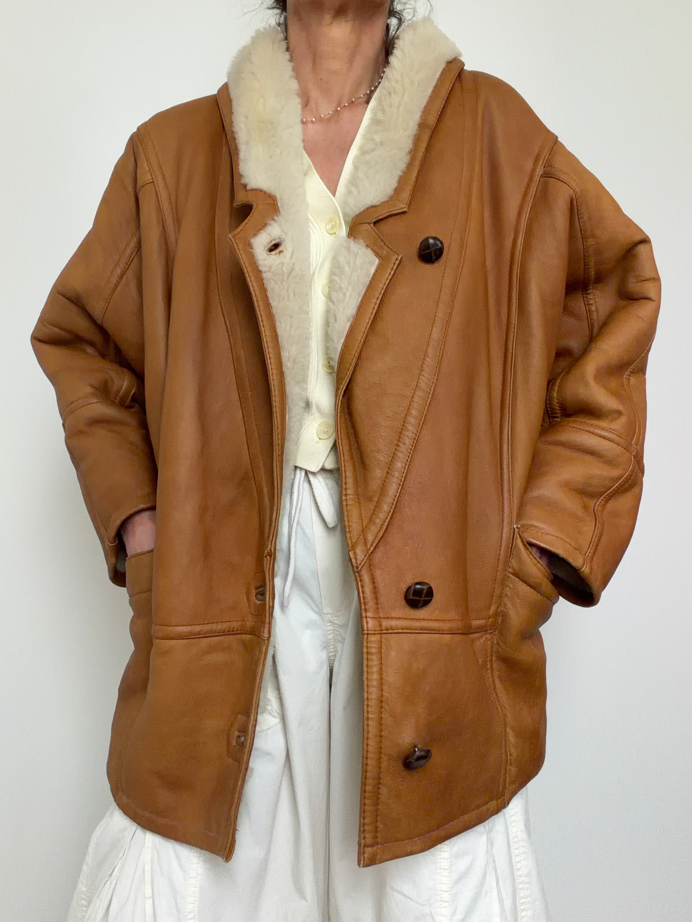 Vintage Cognac Shearling Coat