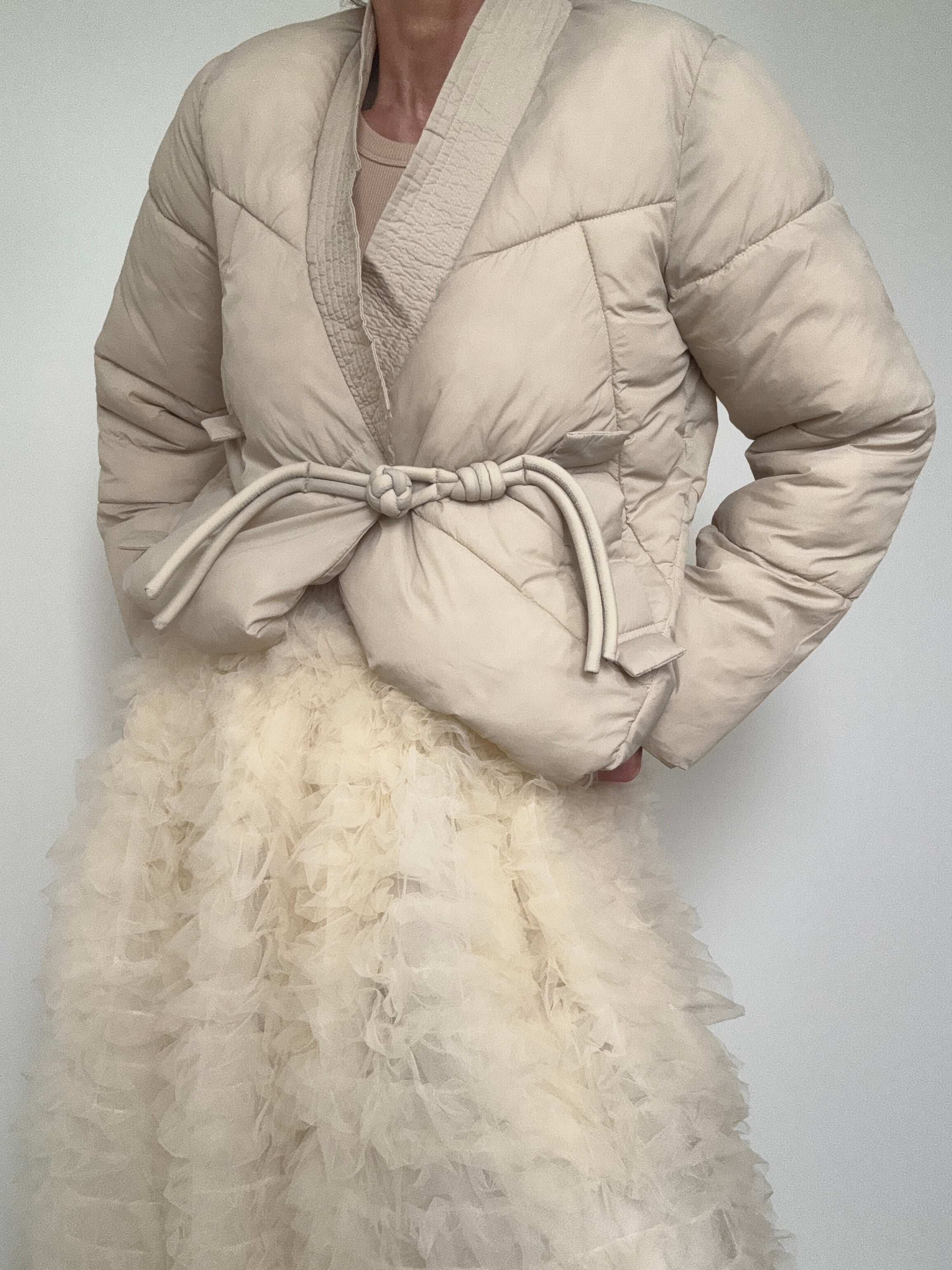 Knotted Button Kimono Jacket Cream