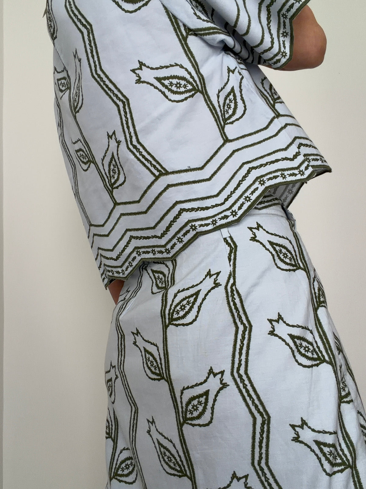 Sky Blue Paisley Leaf Wrap Skirt