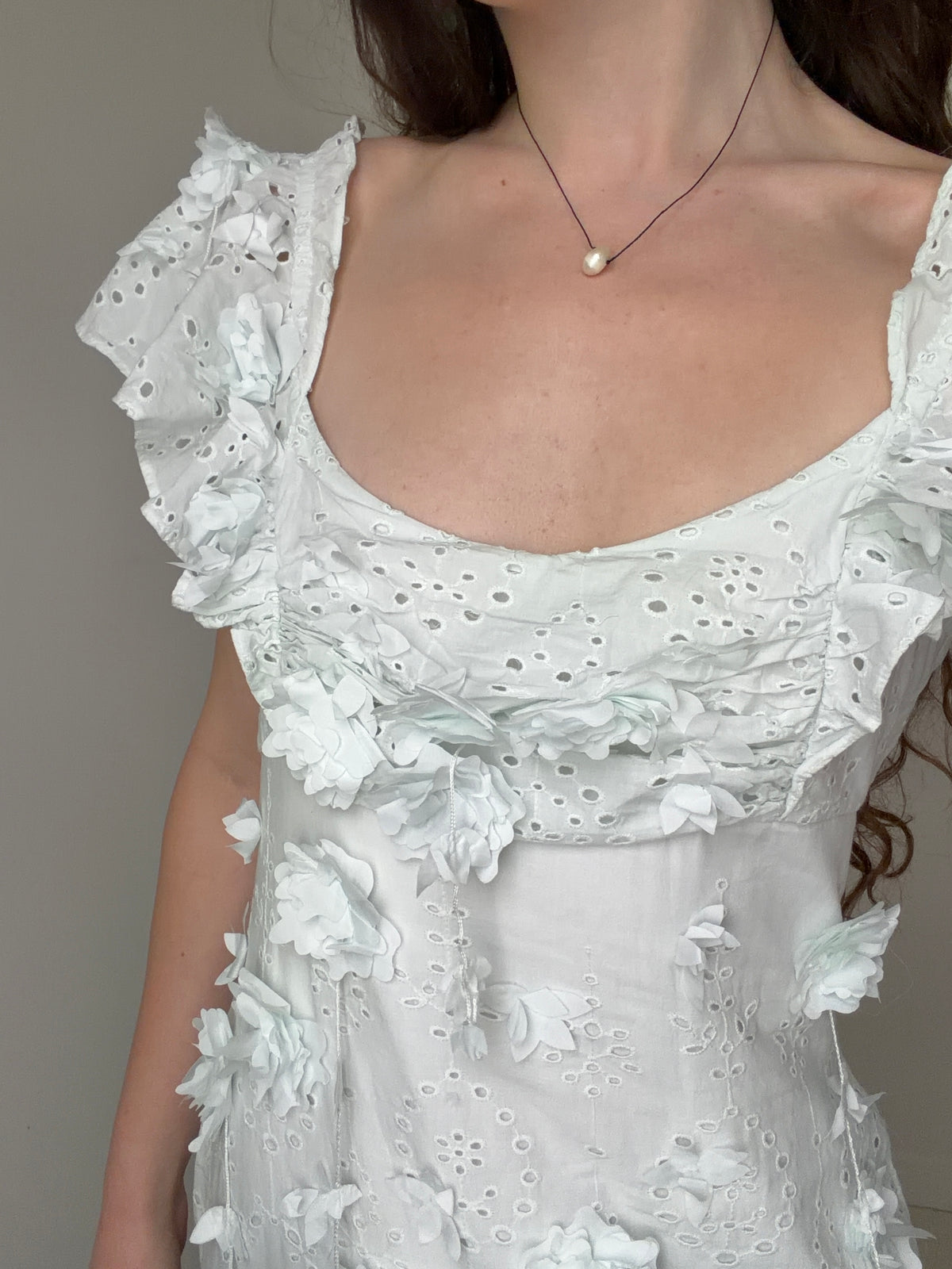 3D Broderie Anglaise Dress Seafoam
