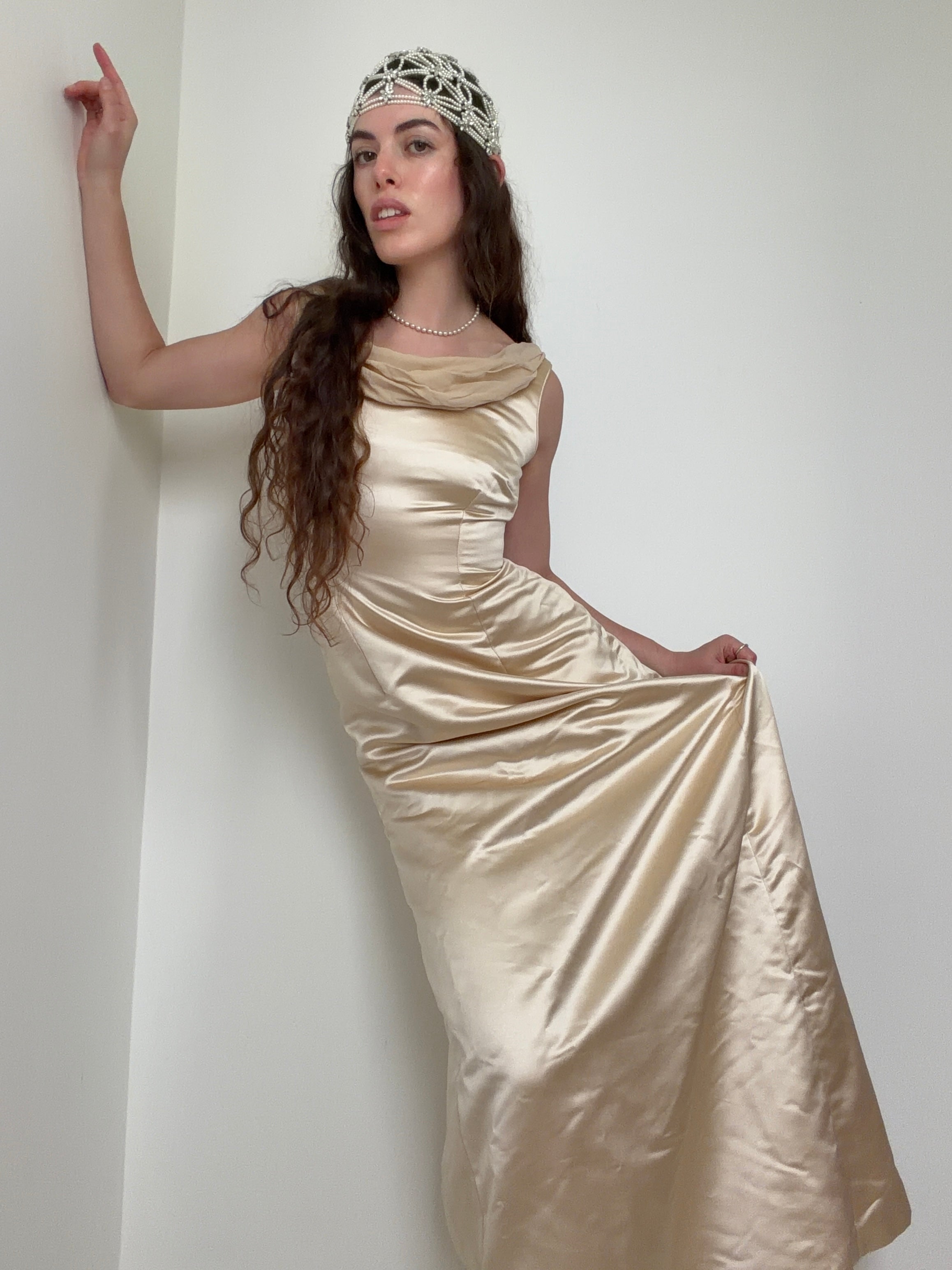 Oyster Vintage Silk Wedding Dress