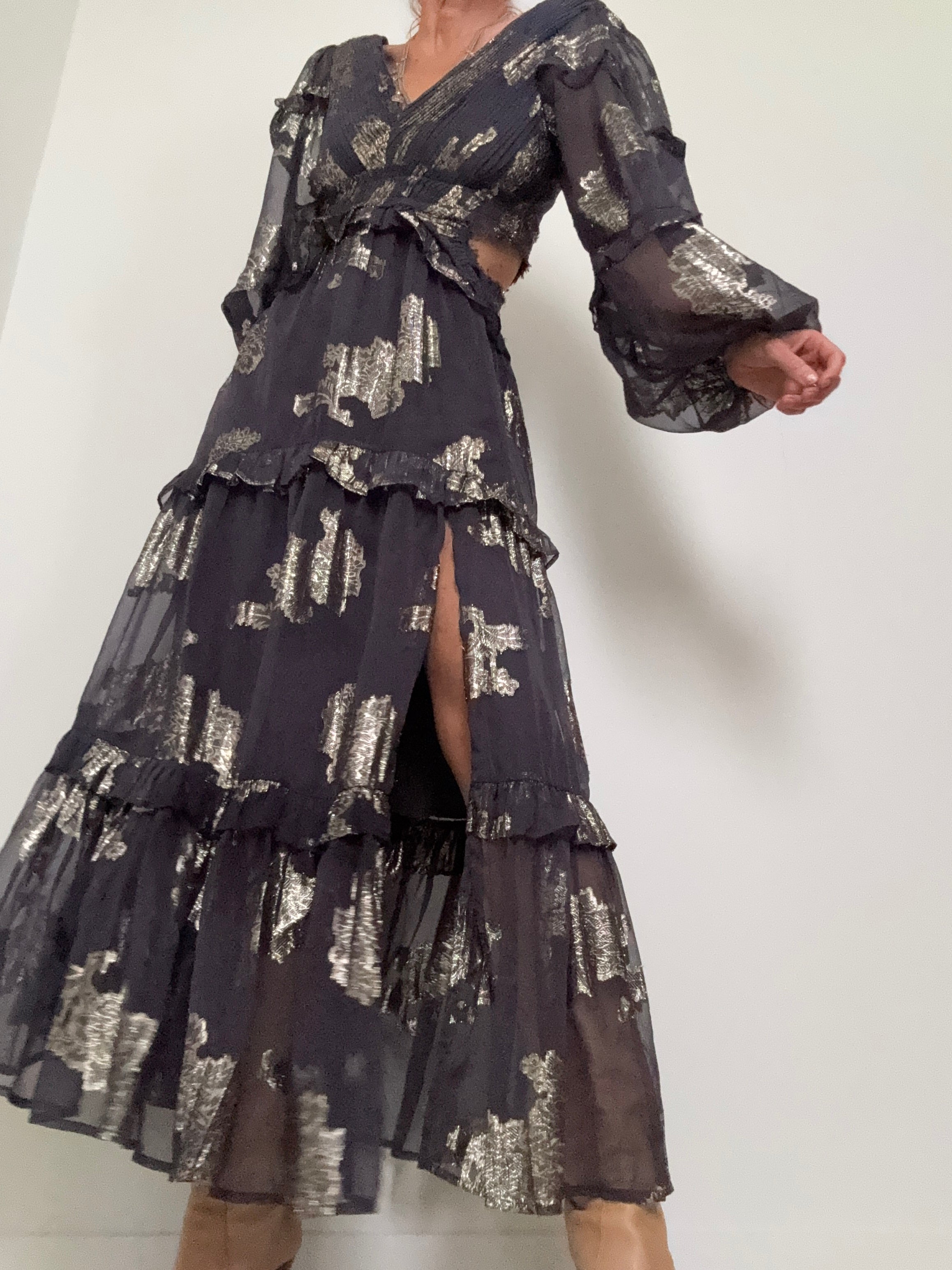 Lurex Floral Maxi Dress | Dresses