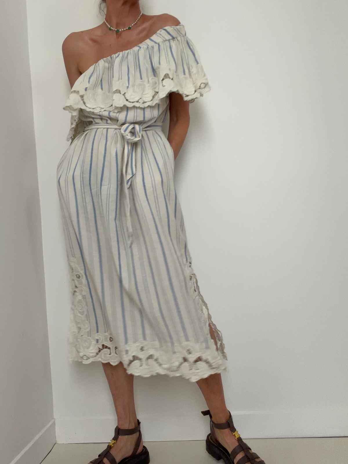 One shoulder Striped Dress