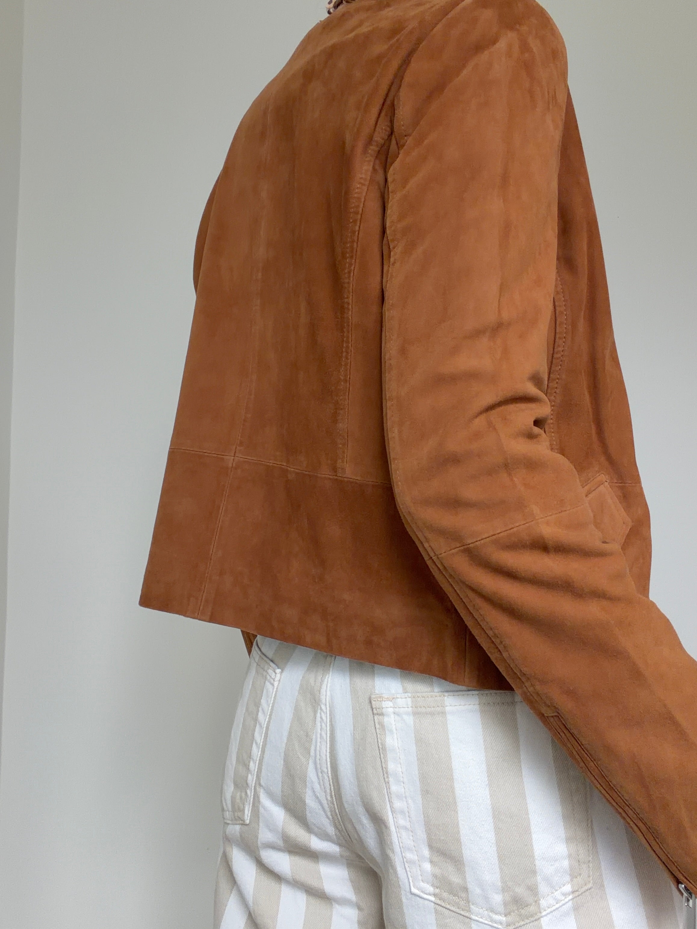 Suede Round Neck Fitted Jacket