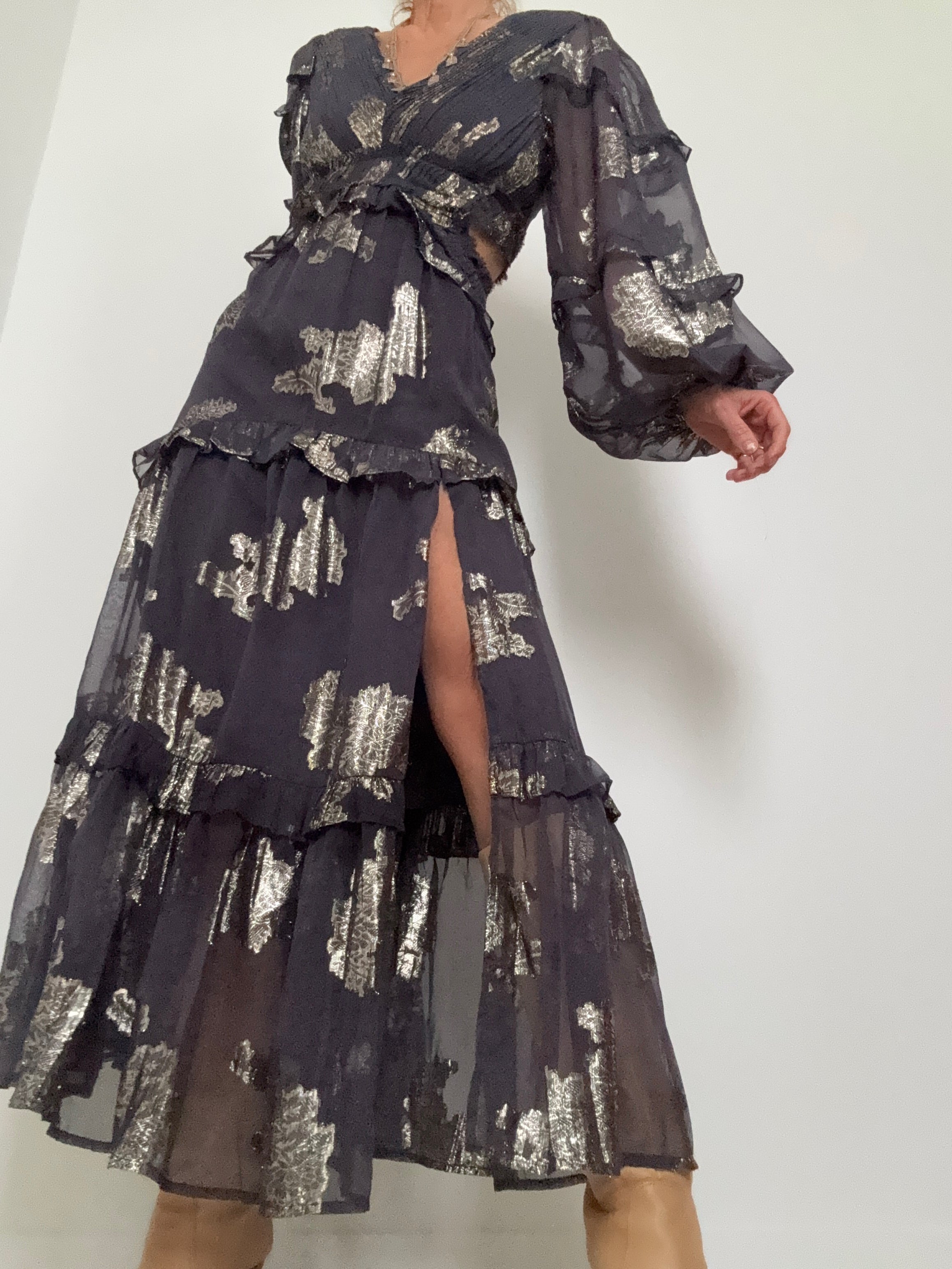 Lurex Floral Maxi Dress | Dresses