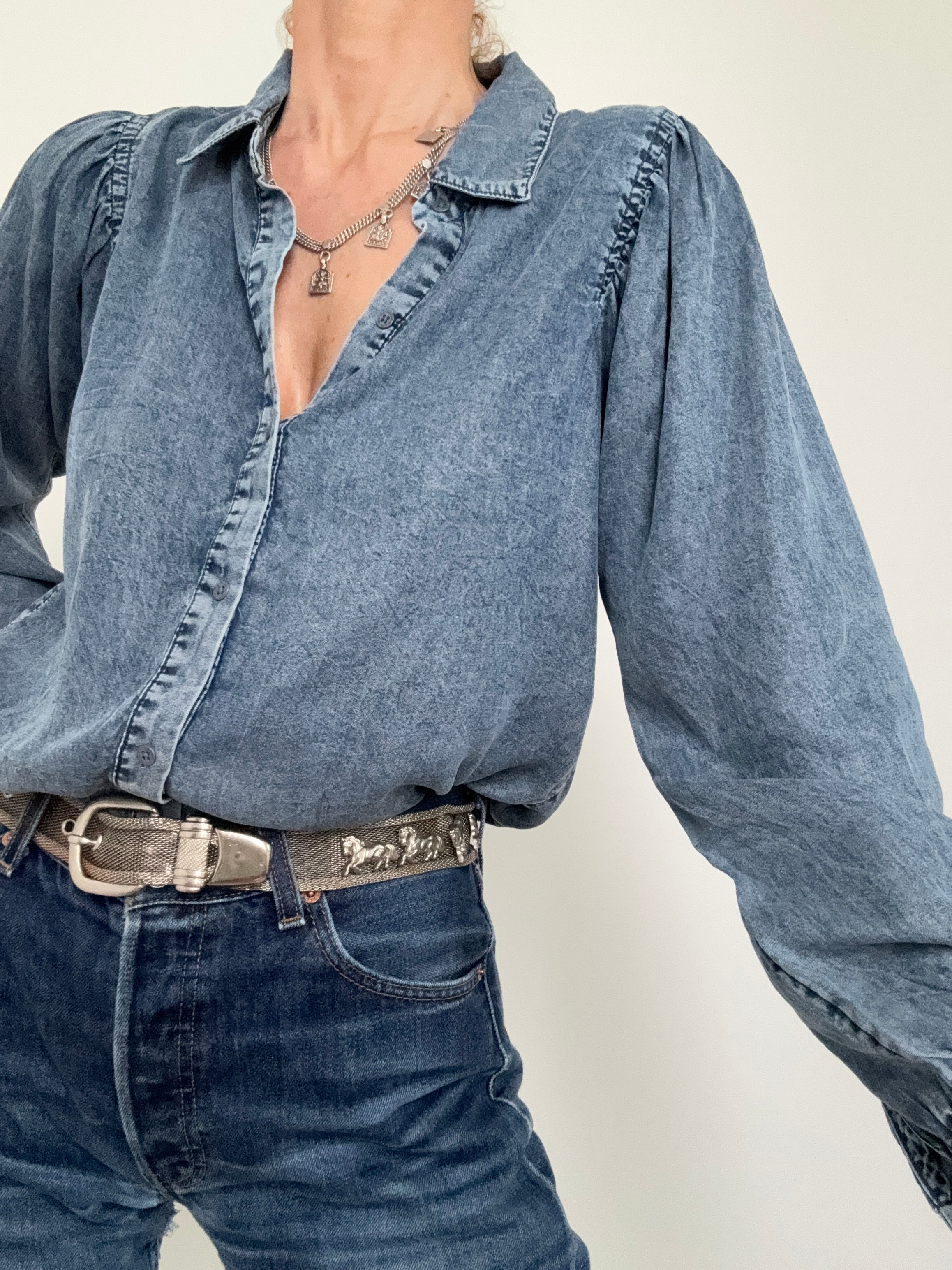Camisa Balloon Sleeve Denim | Shirts