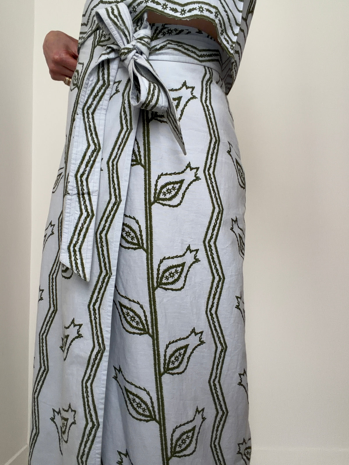 Sky Blue Paisley Leaf Wrap Skirt