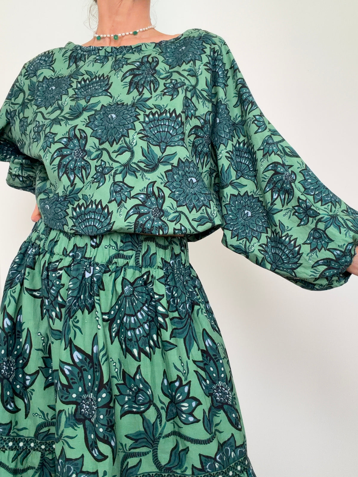 Green Block Print Blouse
