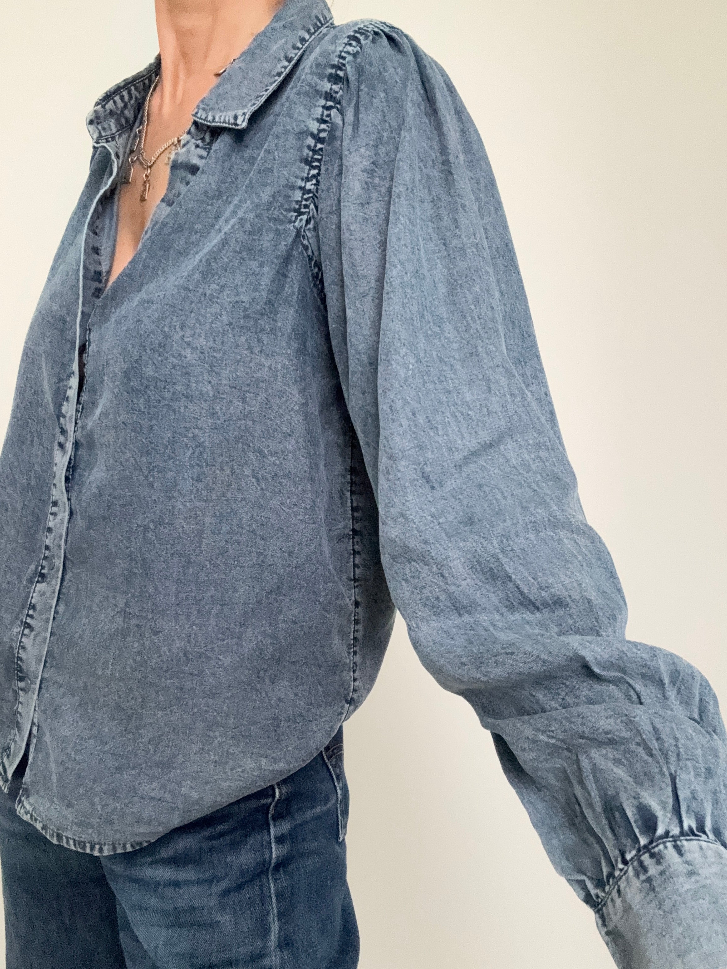Camisa Balloon Sleeve Denim | Shirts