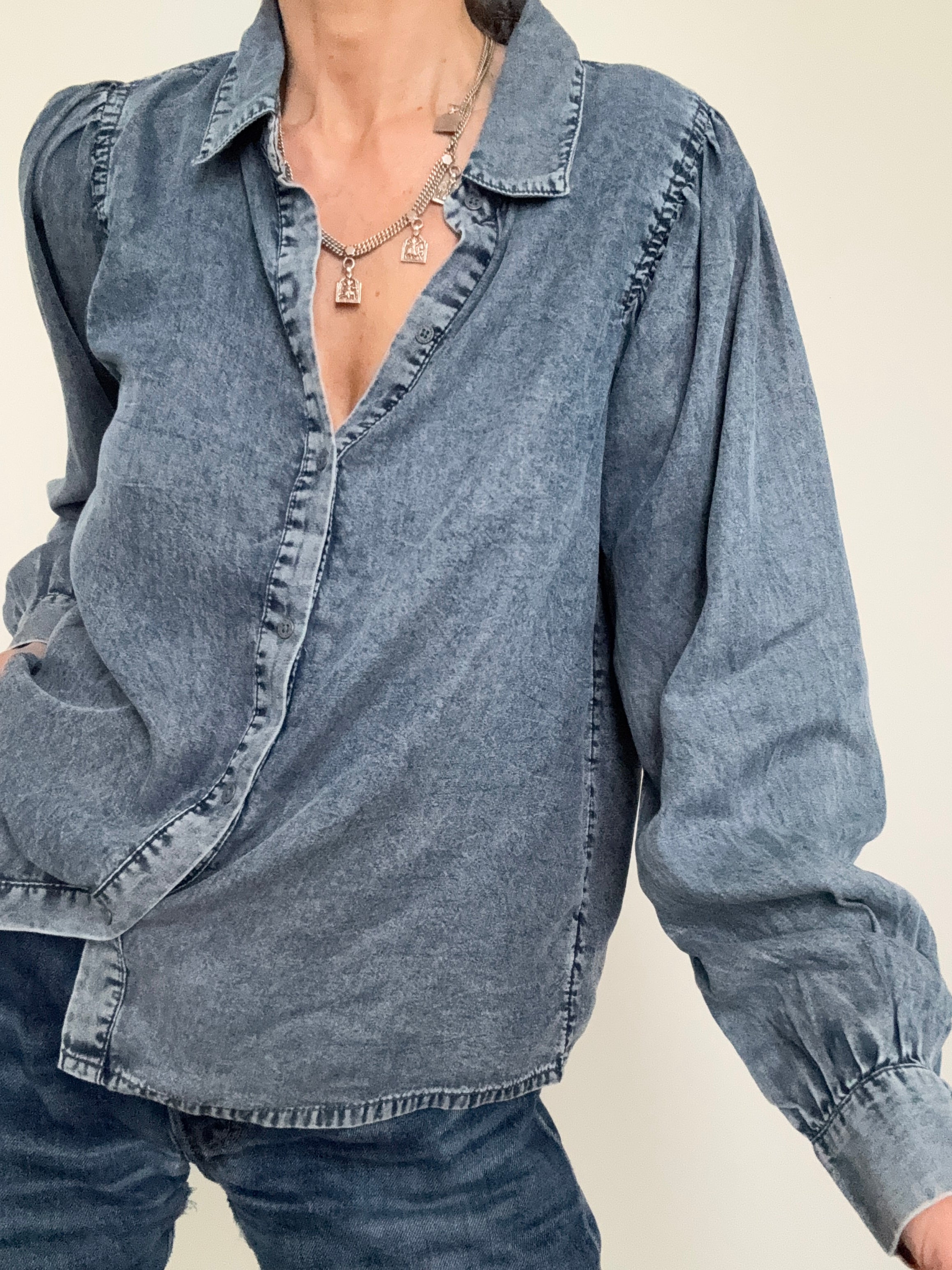 Camisa Balloon Sleeve Denim | Shirts