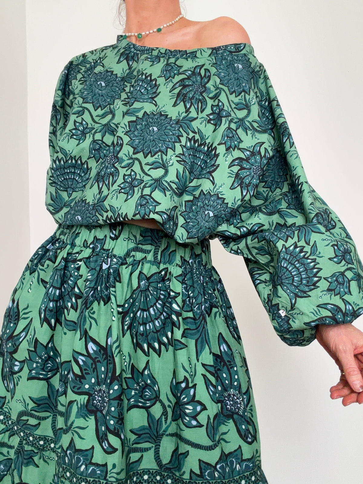 Green Block Print Blouse