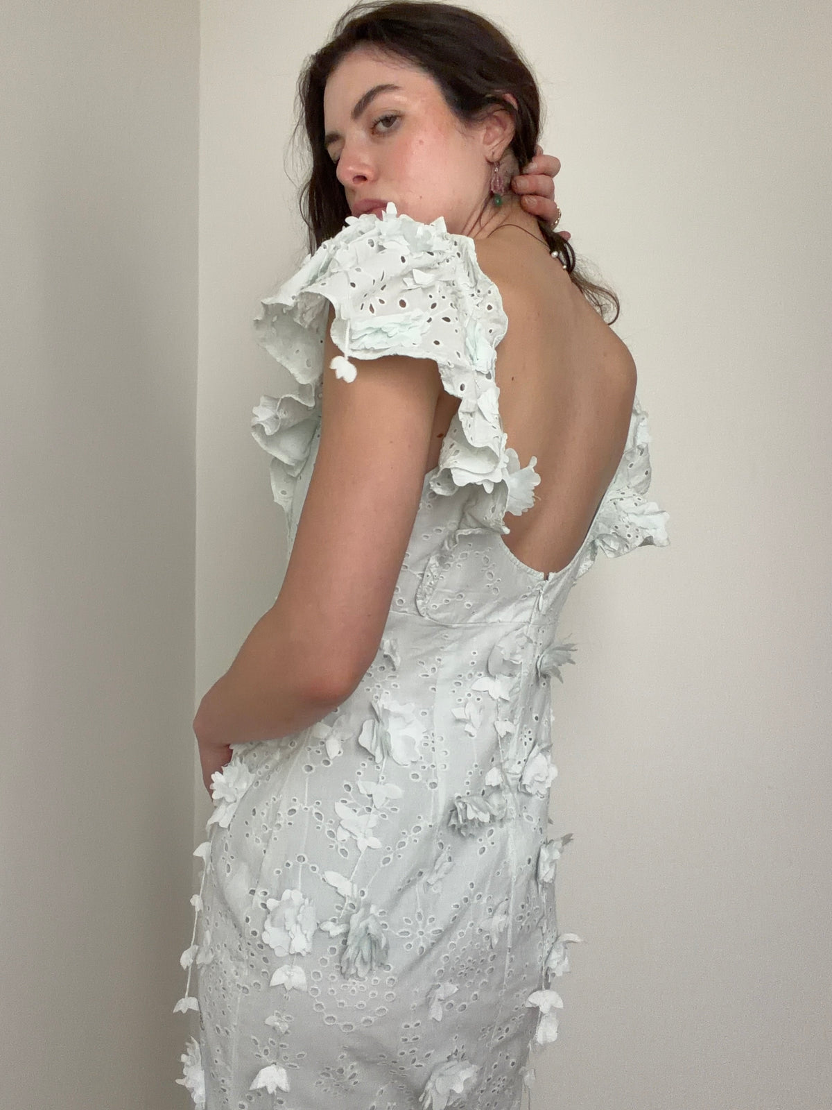 3D Broderie Anglaise Dress Seafoam