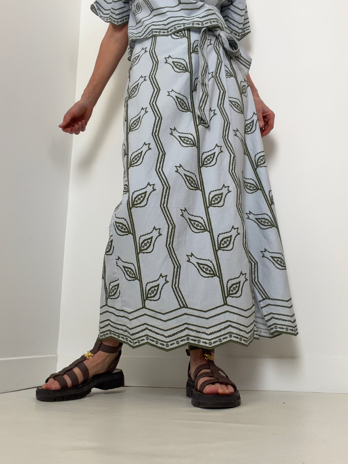 Sky Blue Paisley Leaf Wrap Skirt