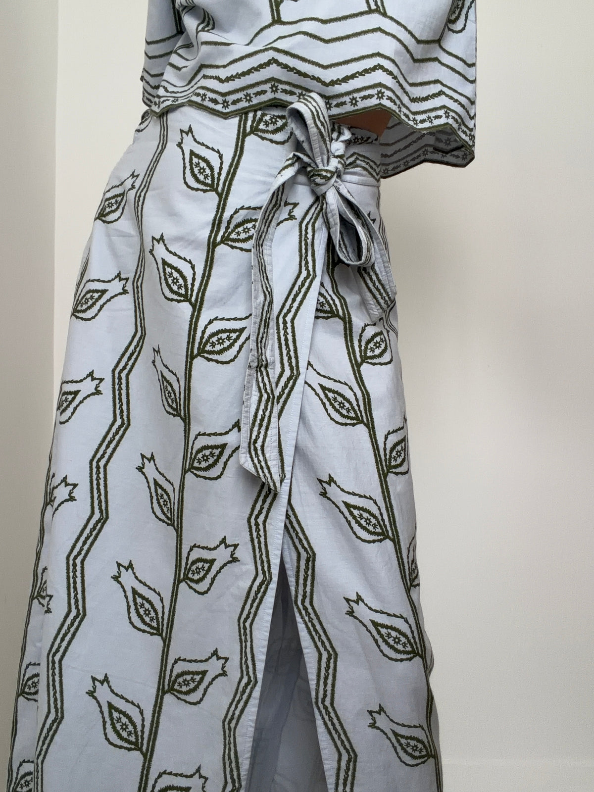 Sky Blue Paisley Leaf Wrap Skirt