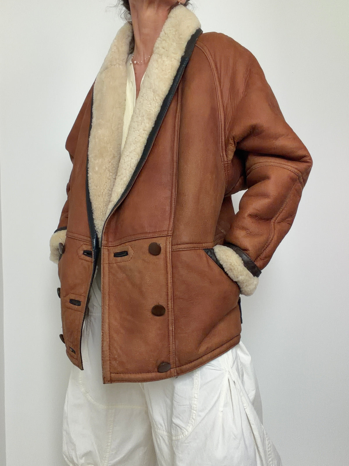 Shawl Collar Shearling With Trim