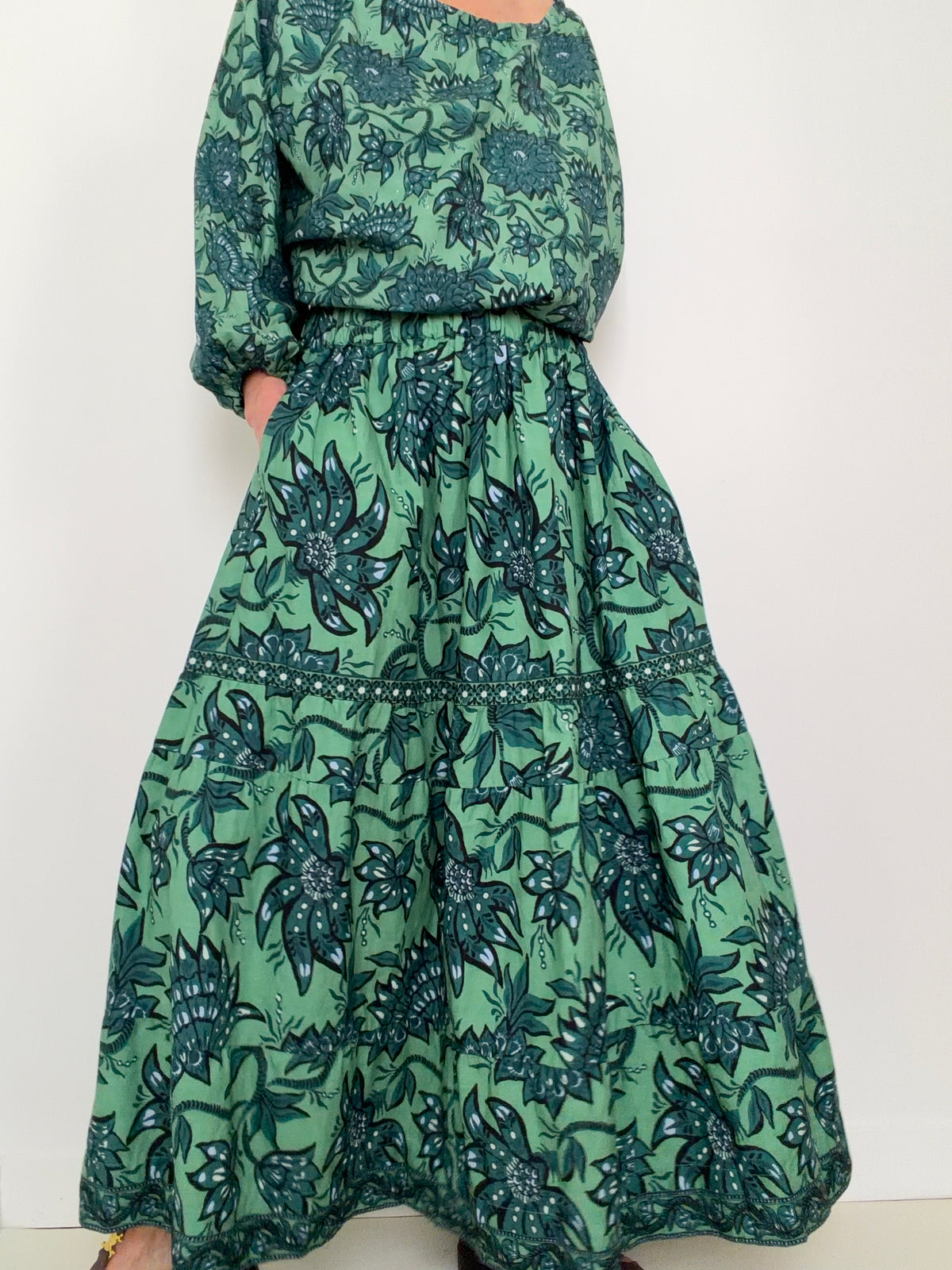 Green Block Print Skirt
