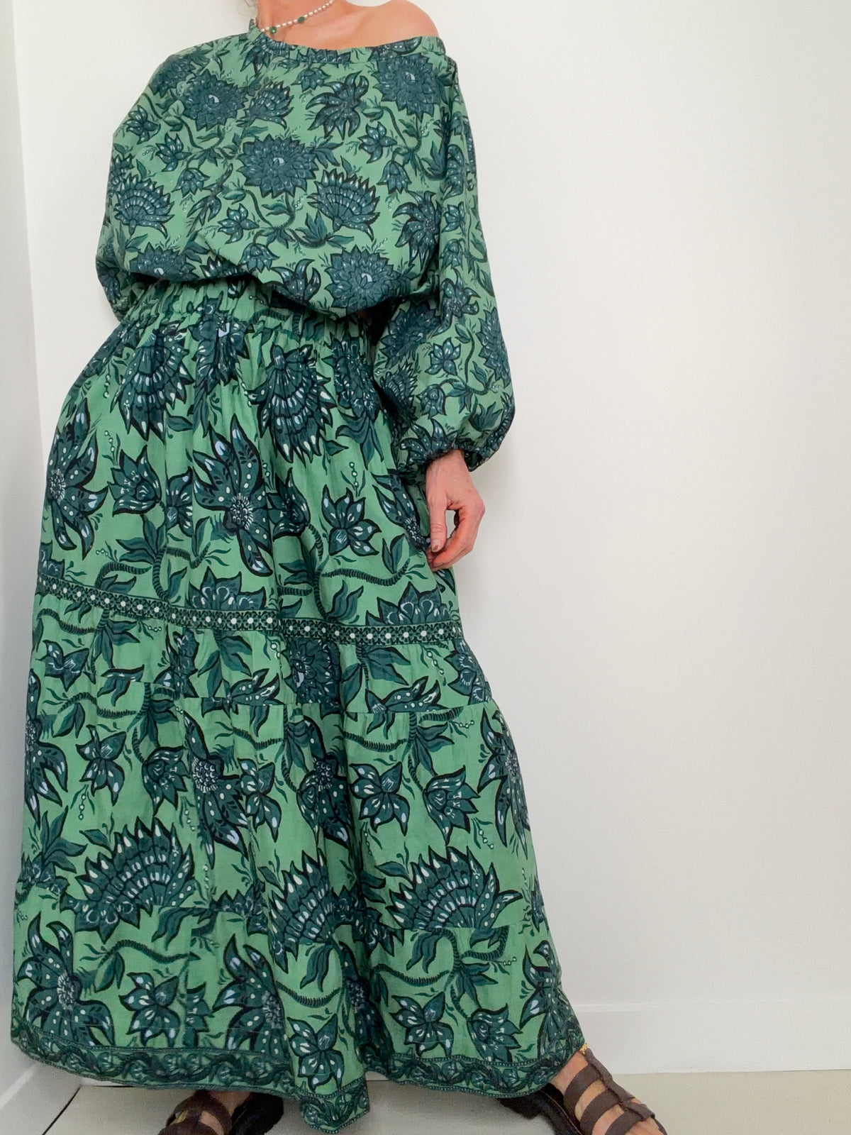 Green Block Print Skirt