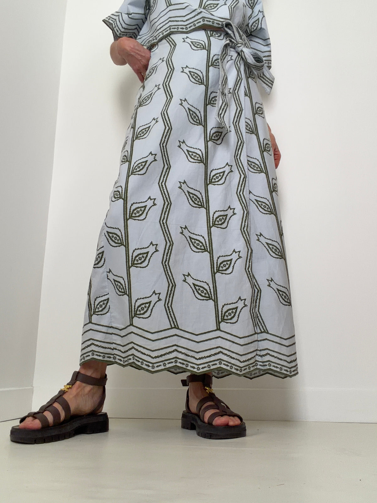 Sky Blue Paisley Leaf Wrap Skirt