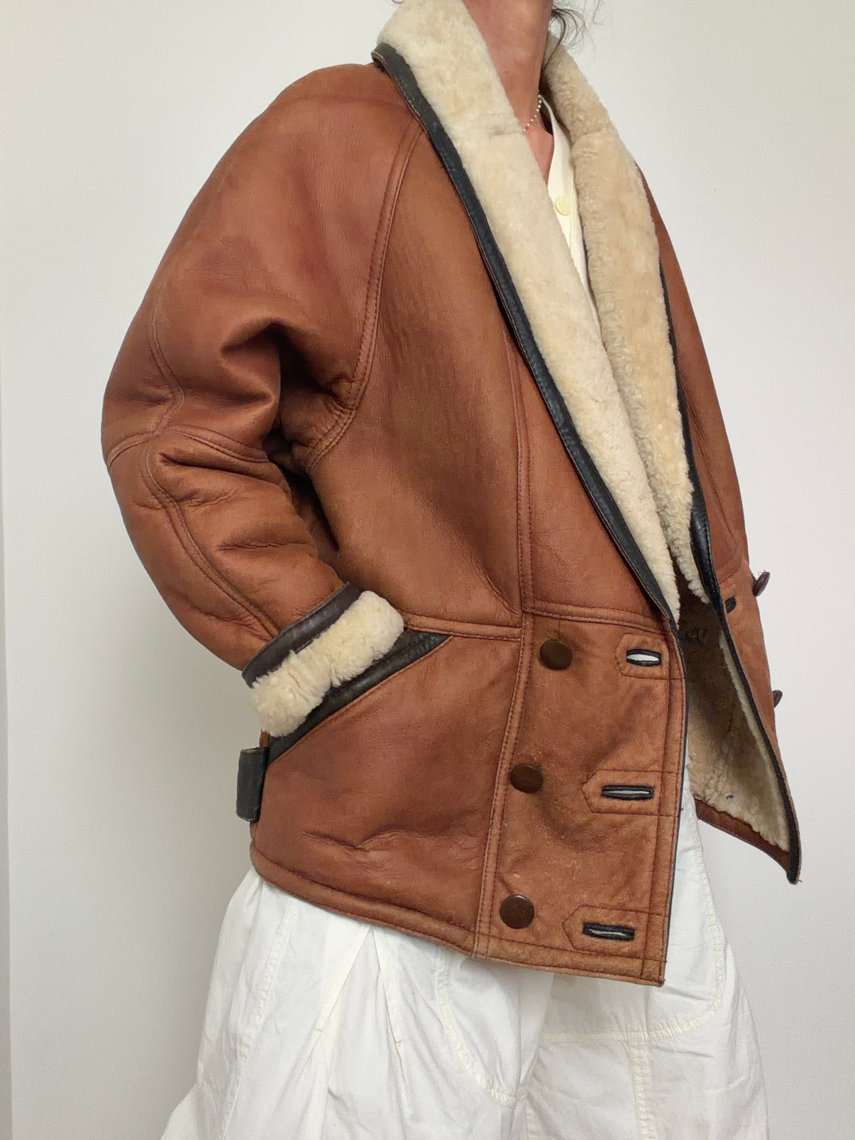 Shawl Collar Shearling With Trim
