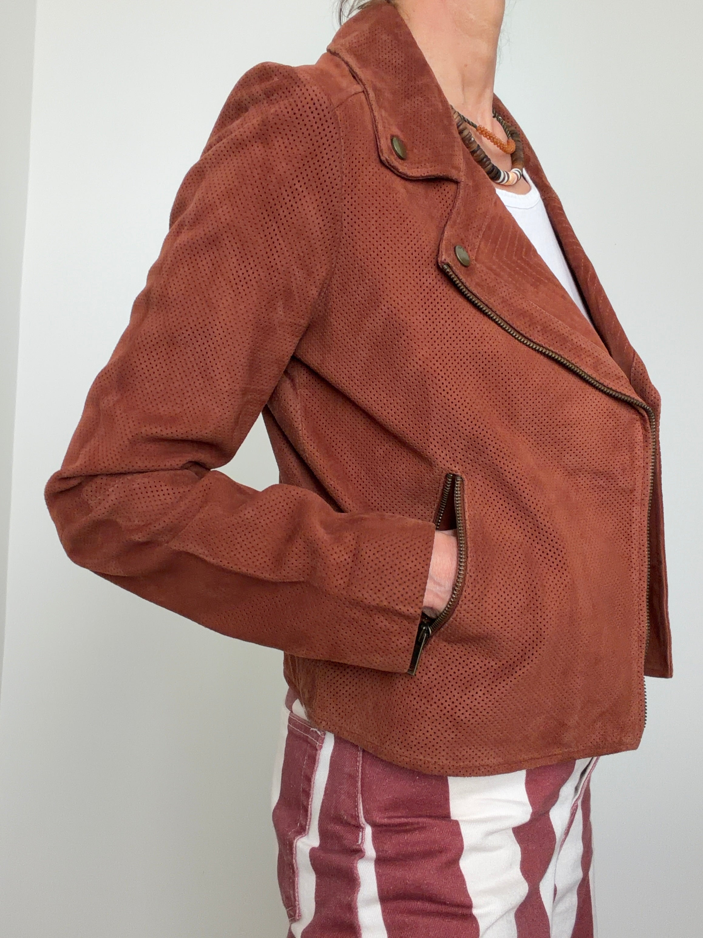 Perforated Suede Biker Jacket