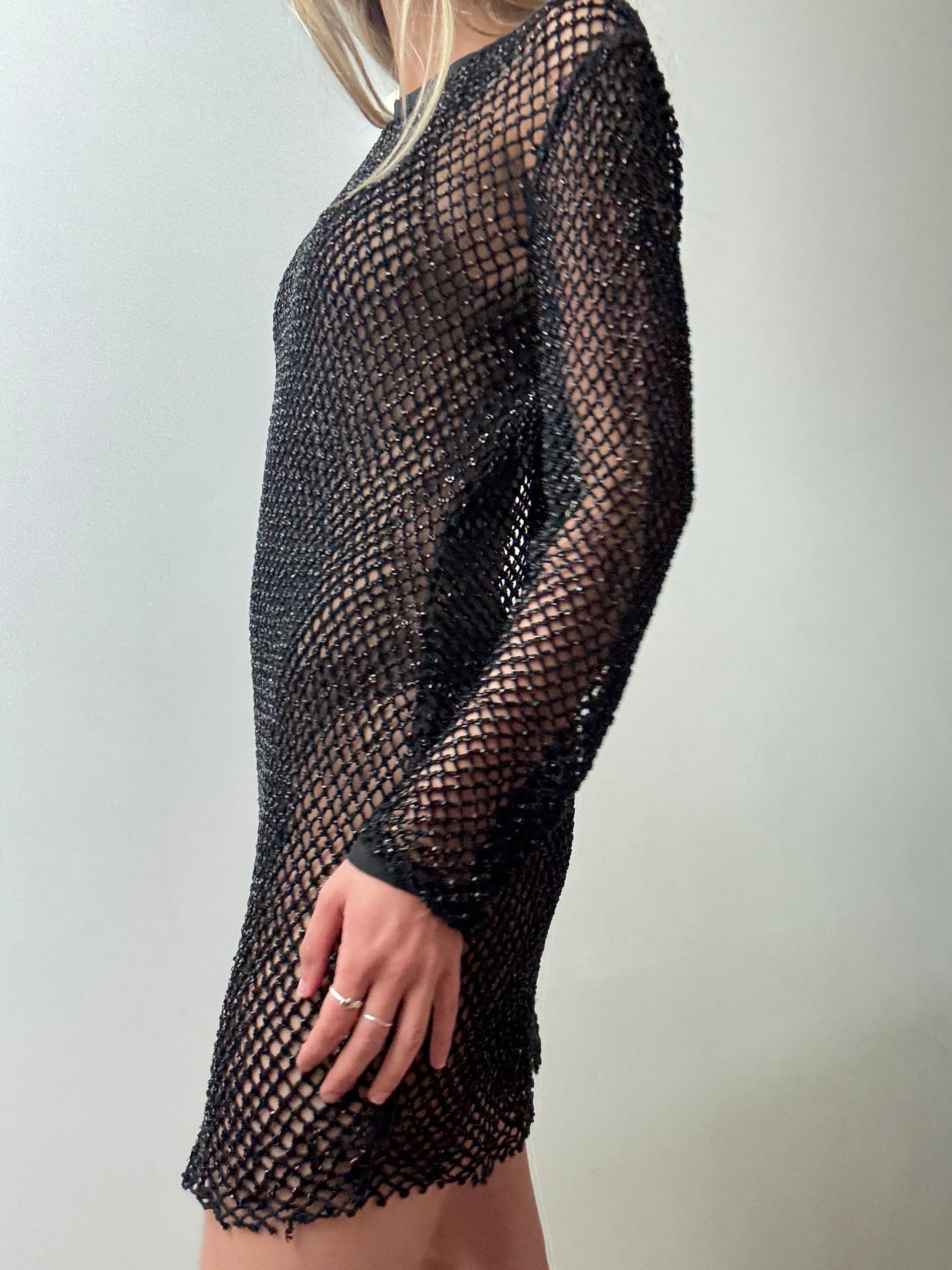All Saints Beaded Crochet Dress Black | Dresses