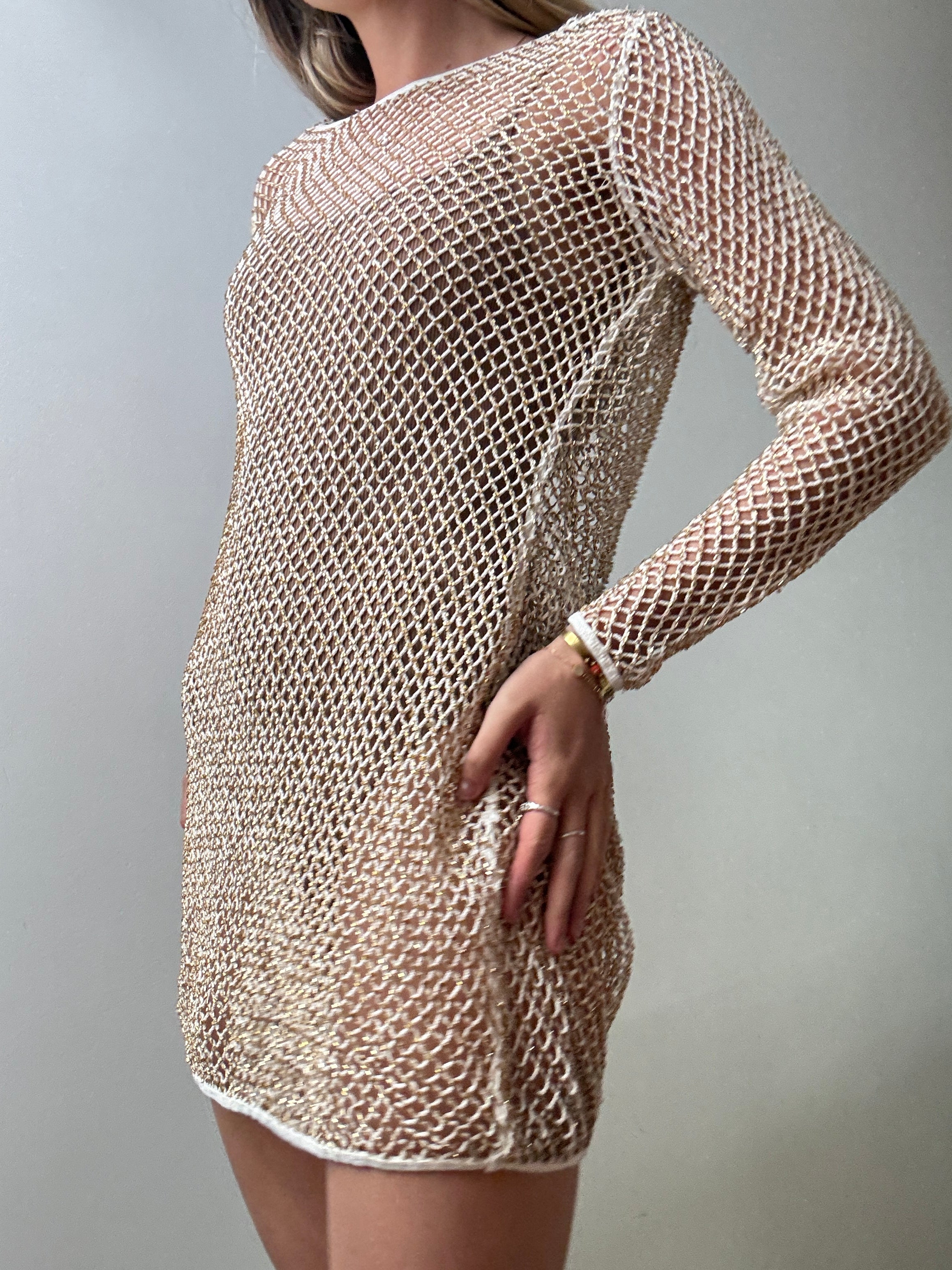 All Saints Beaded Crochet Dress Cream | Dresses