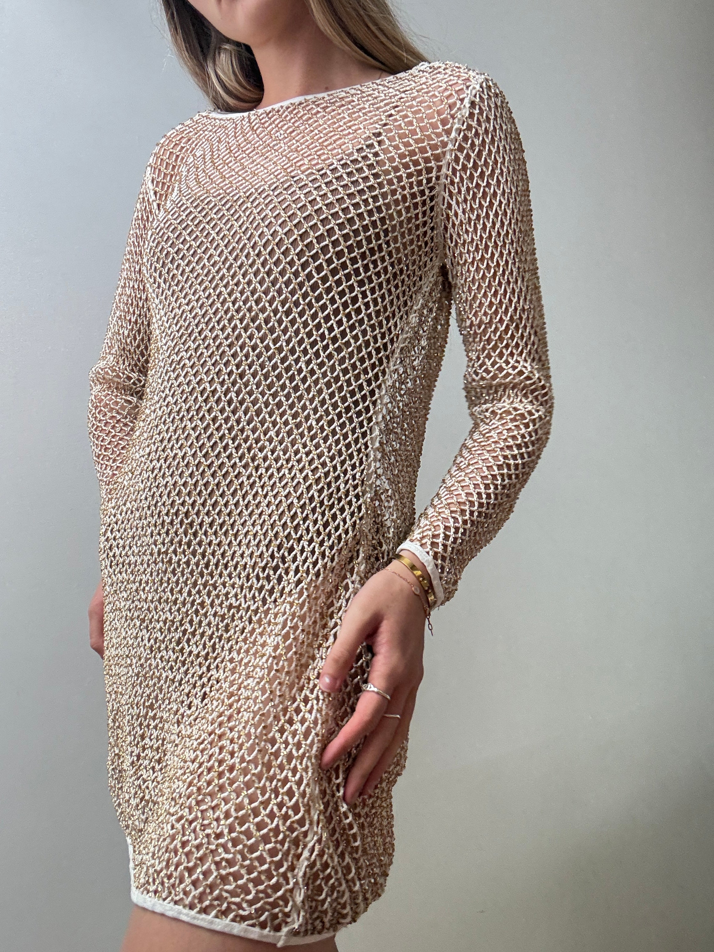 All Saints Beaded Crochet Dress Cream | Dresses