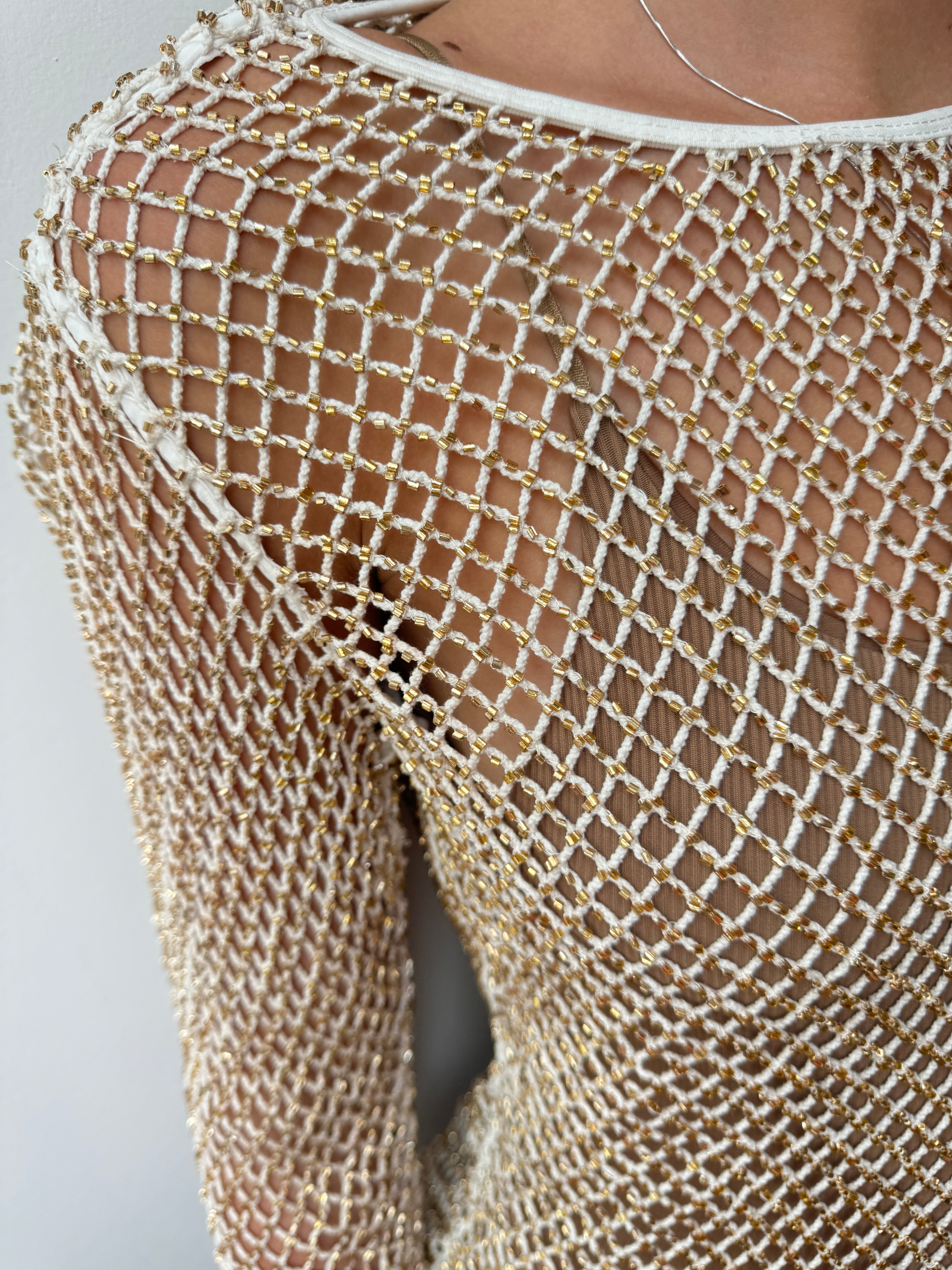 All Saints Beaded Crochet Dress Cream | Dresses