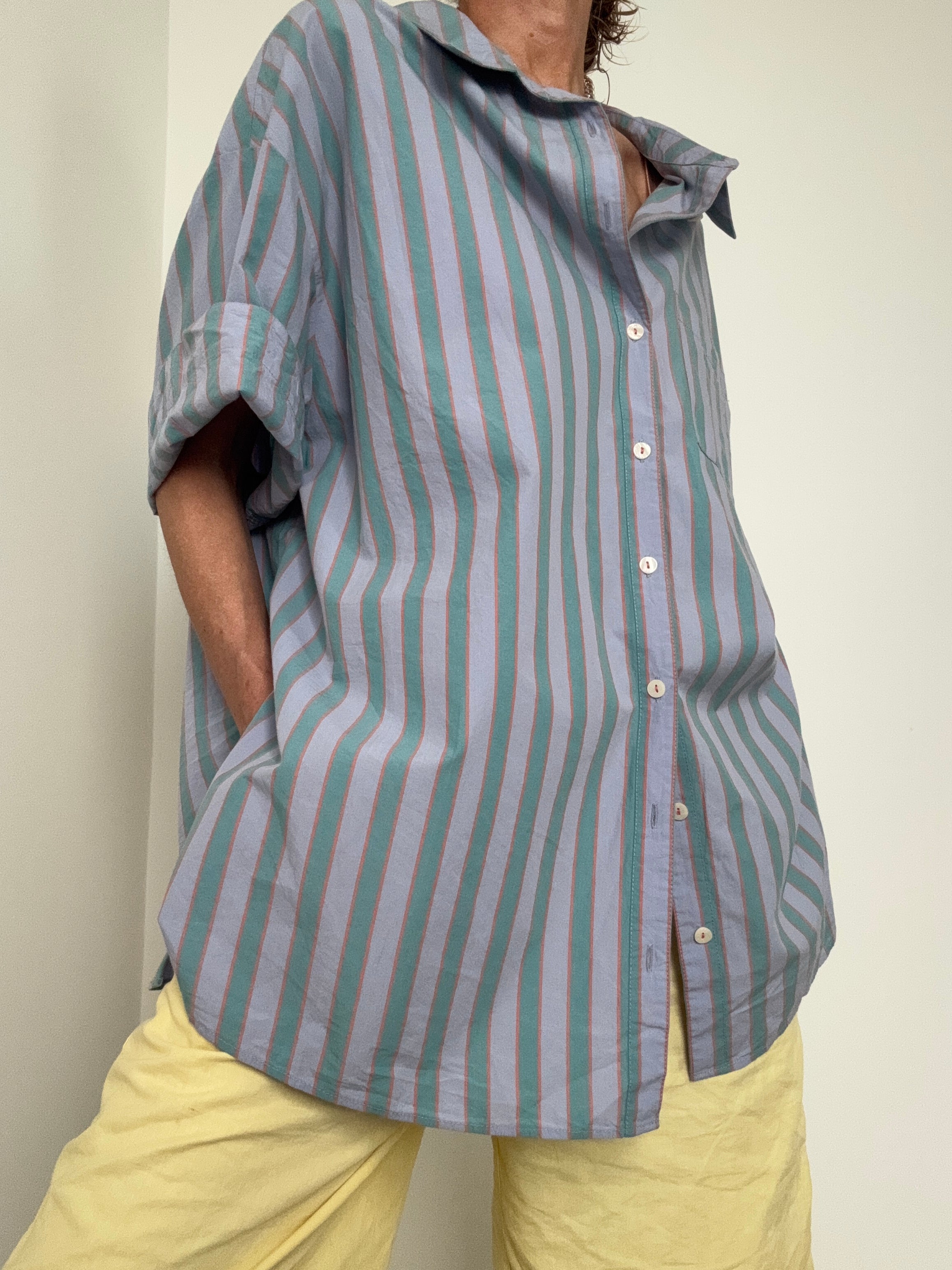 Anthropologie Tops Lilac & Green Stripe Shirt