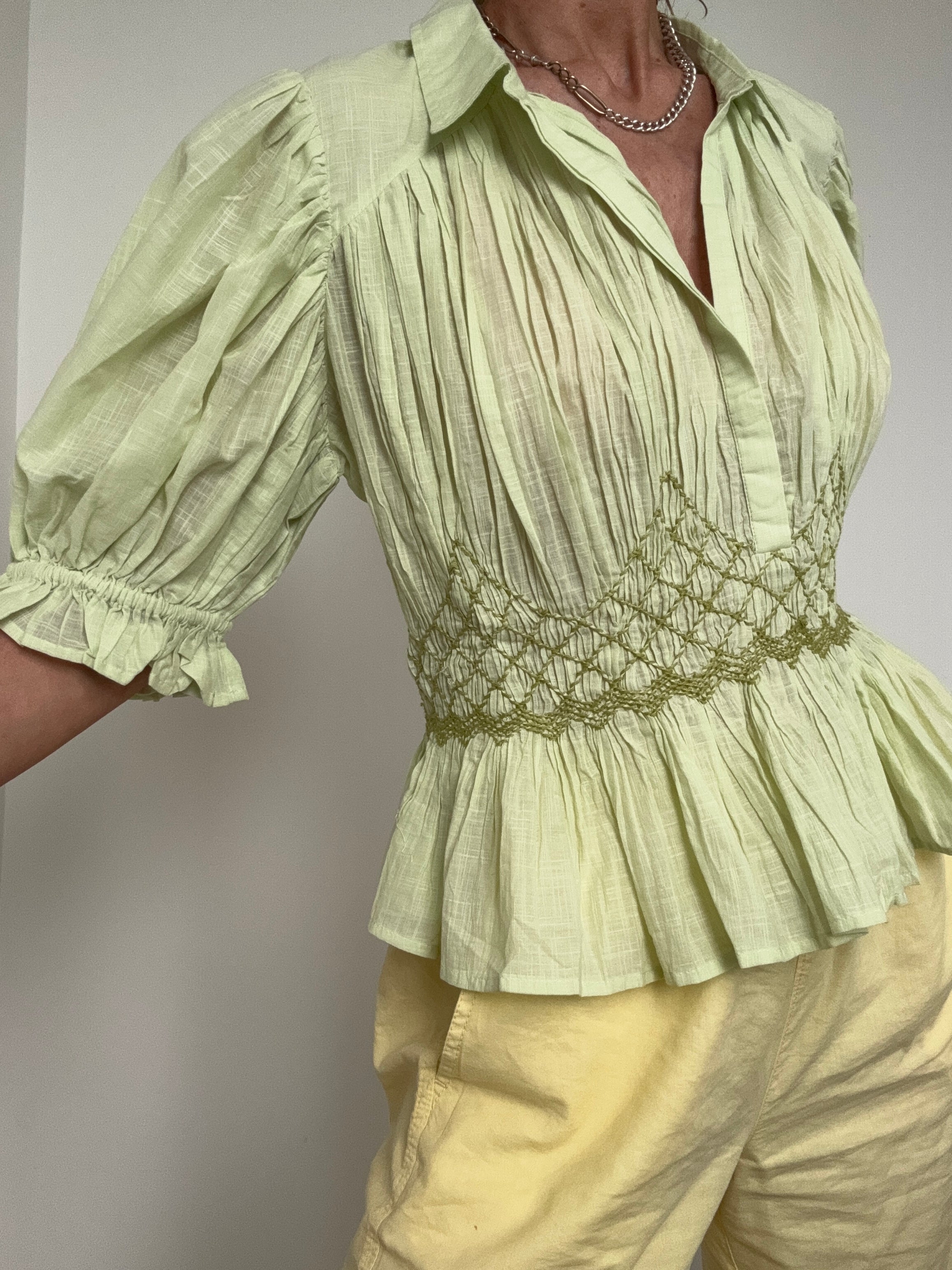 Anthropologie Tops Mint Smocked Shirt