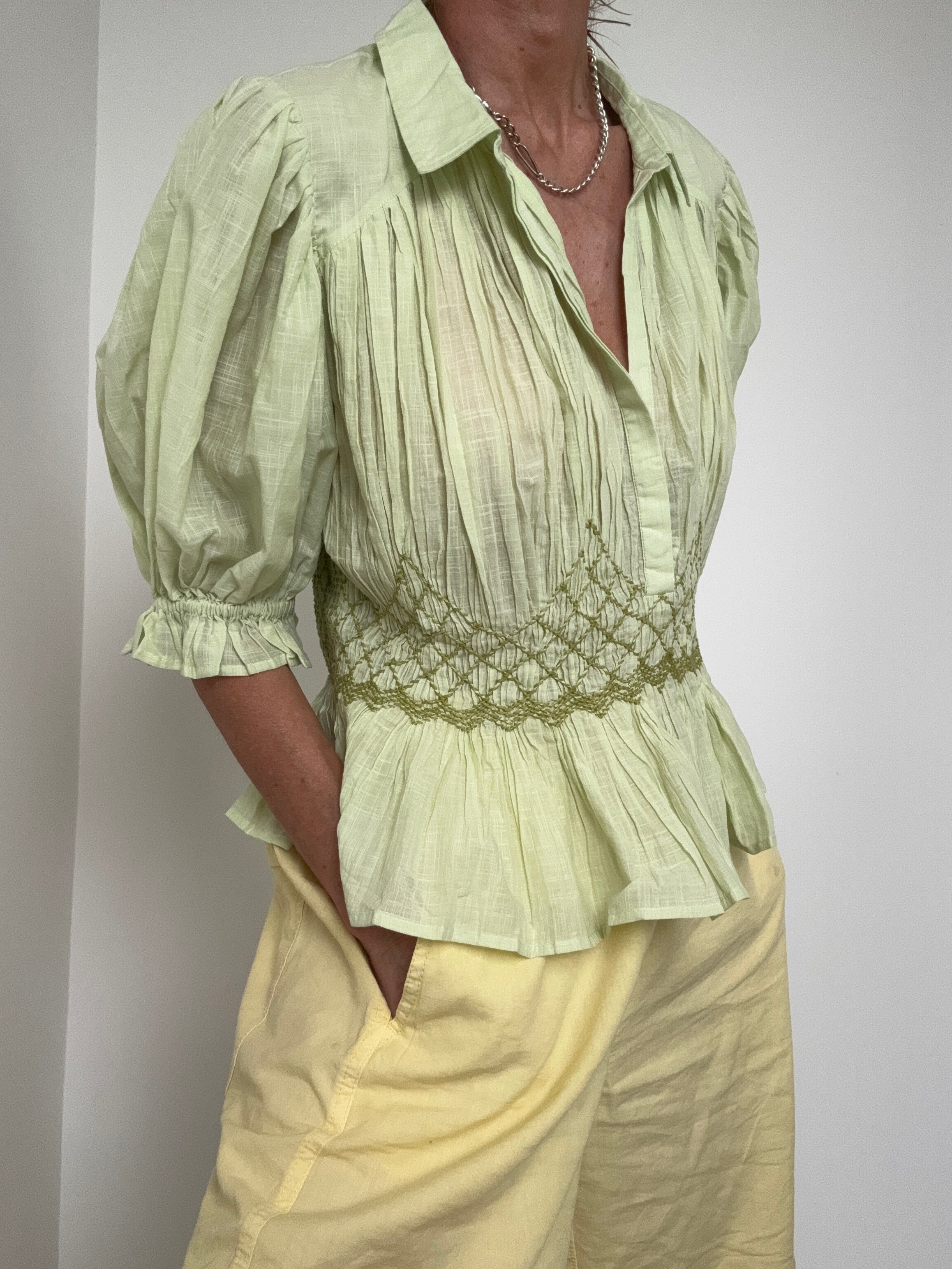 Anthropologie Tops Mint Smocked Shirt