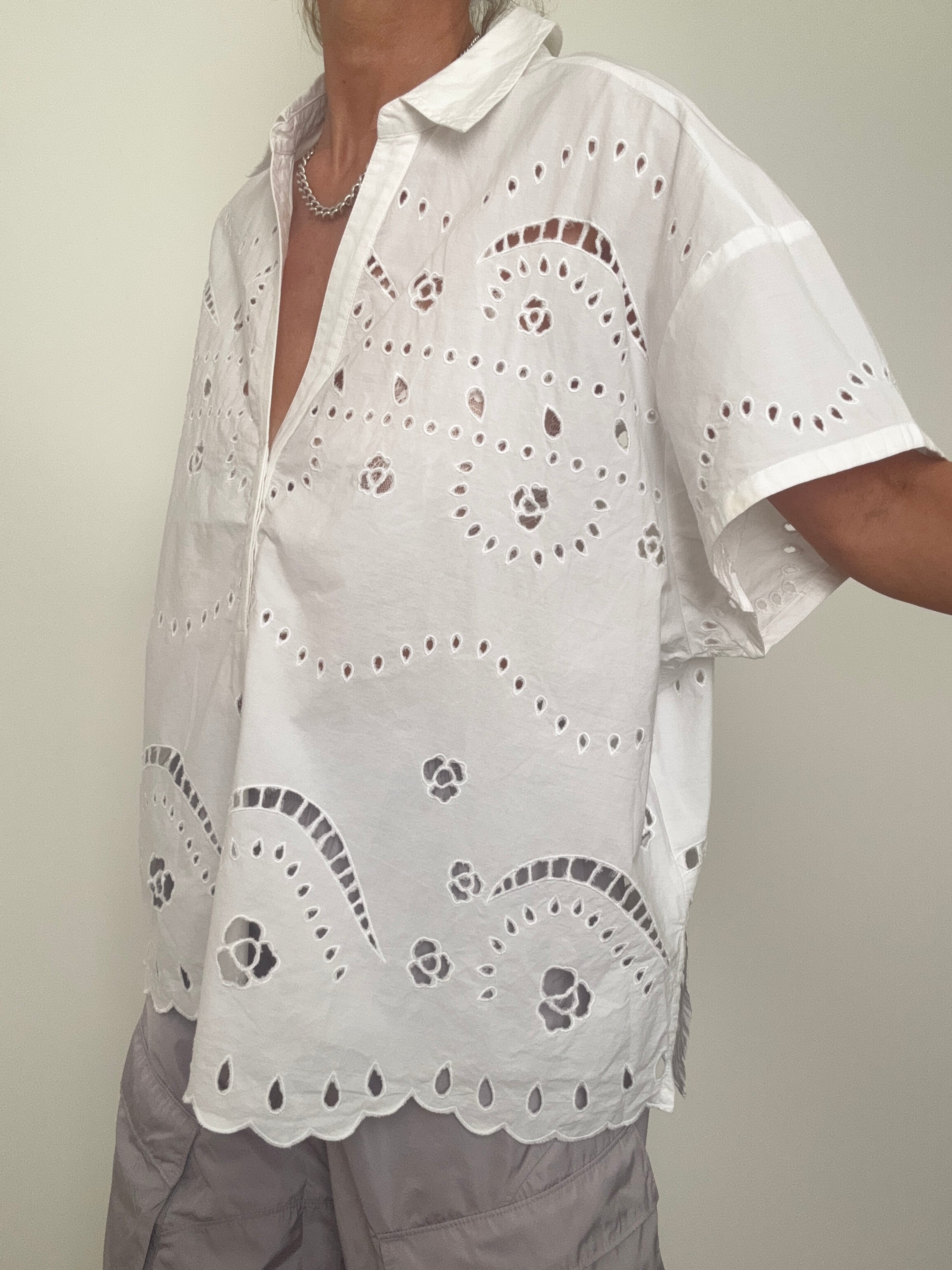 Short Sleeve Broderie Anglaise Shirt | Tops