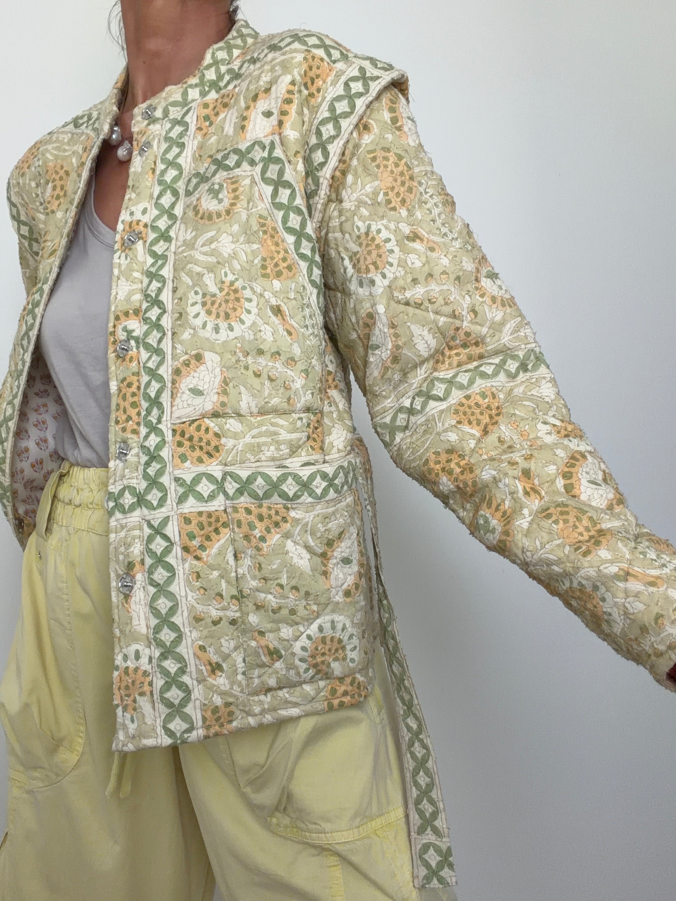 Antik Batik Jackets Small Block Print Sage Mosaic Jacket