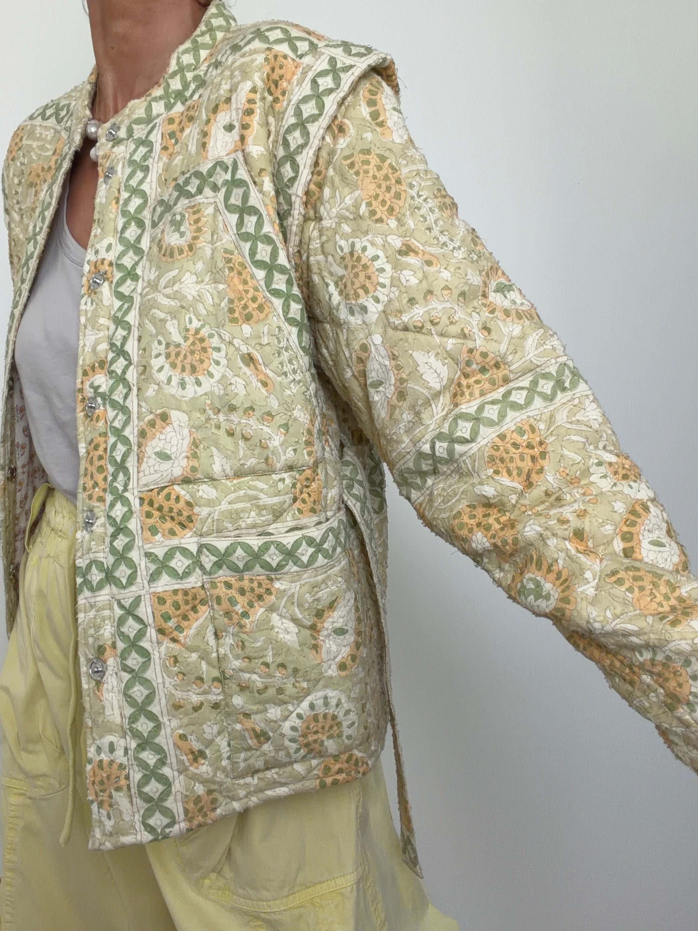 Antik Batik Jackets Small Block Print Sage Mosaic Jacket