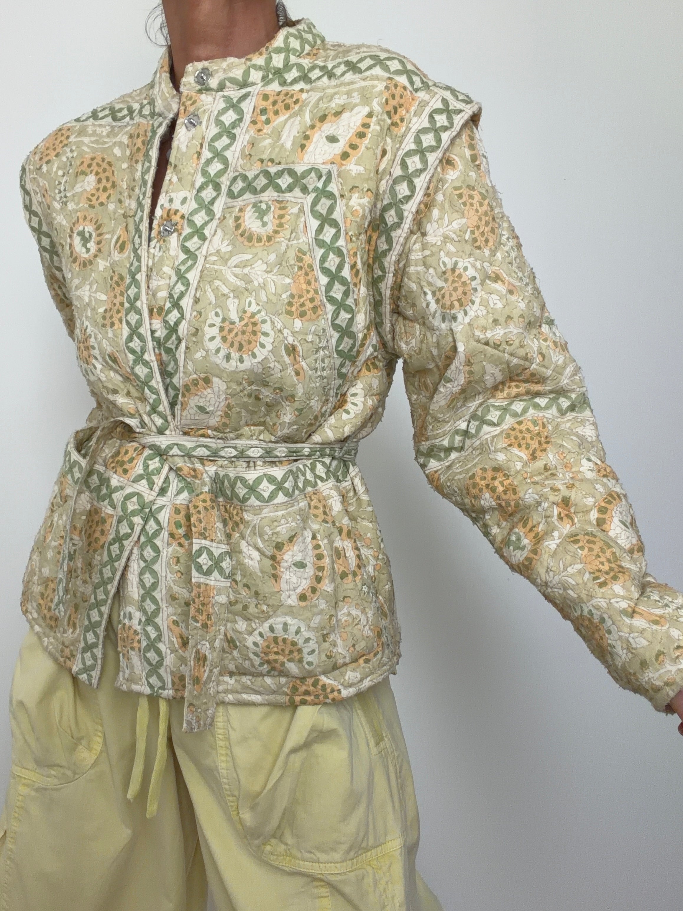 Antik Batik Jackets Small Block Print Sage Mosaic Jacket