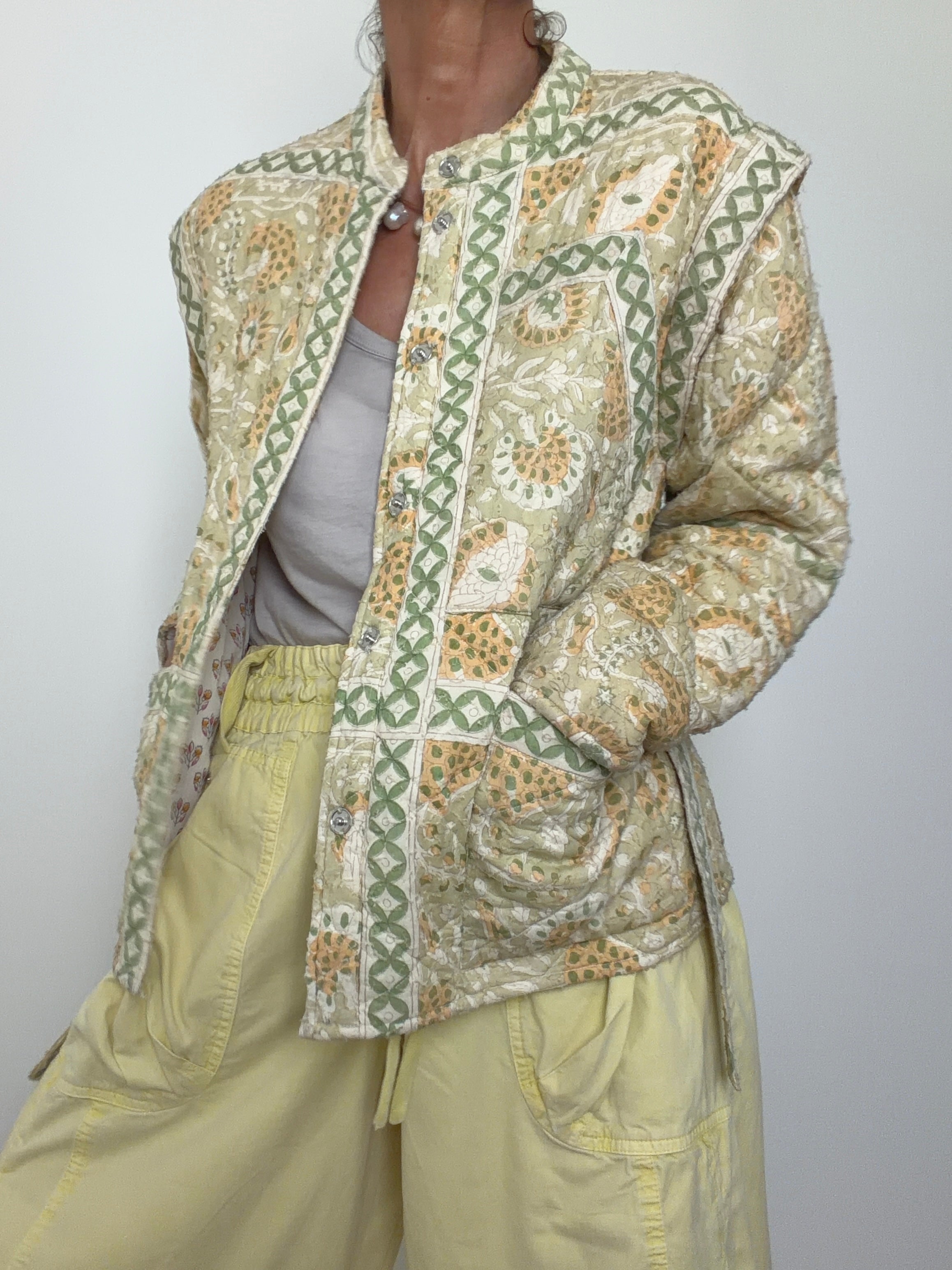 Antik Batik Jackets Small Block Print Sage Mosaic Jacket