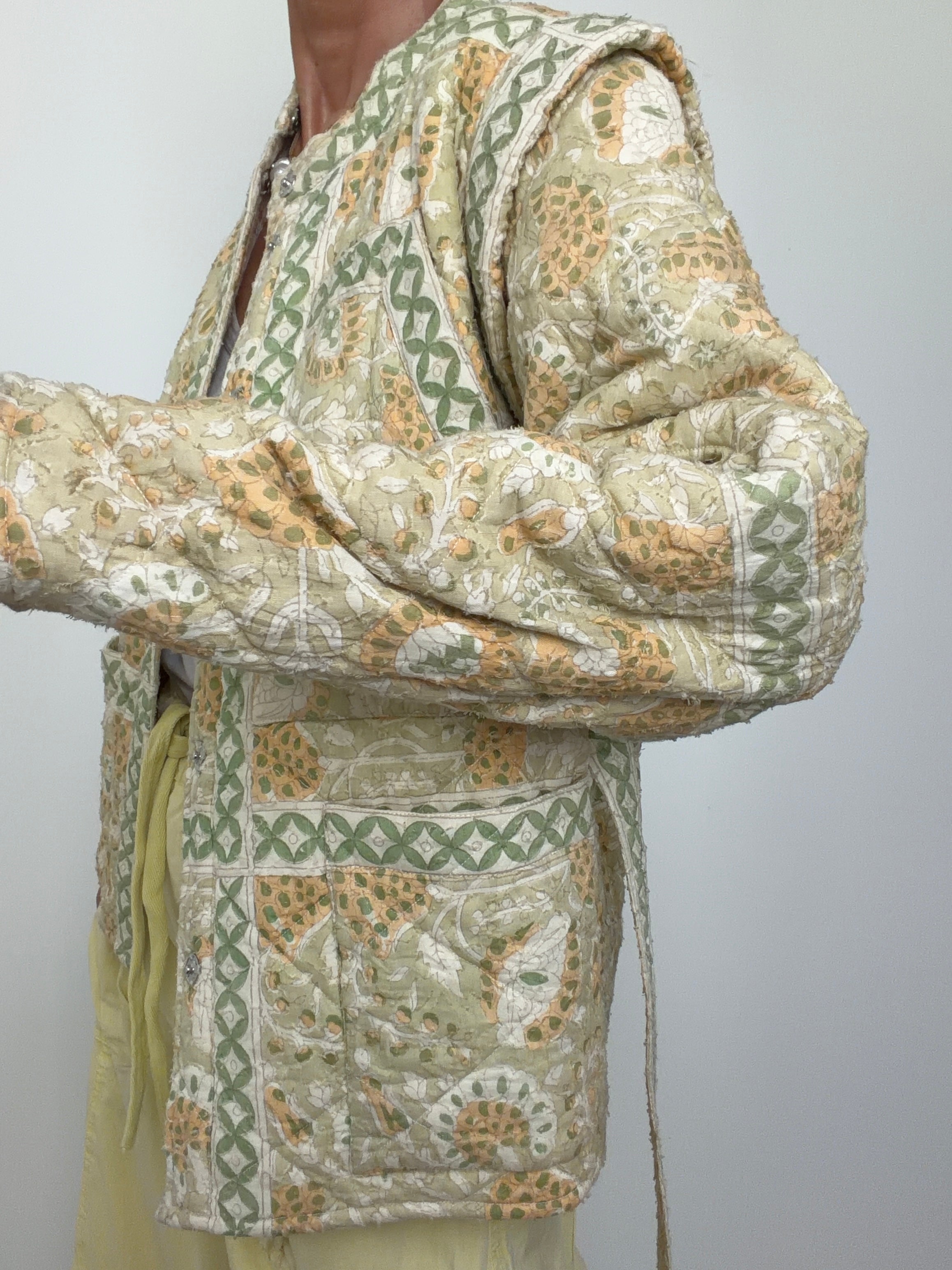 Antik Batik Jackets Small Block Print Sage Mosaic Jacket