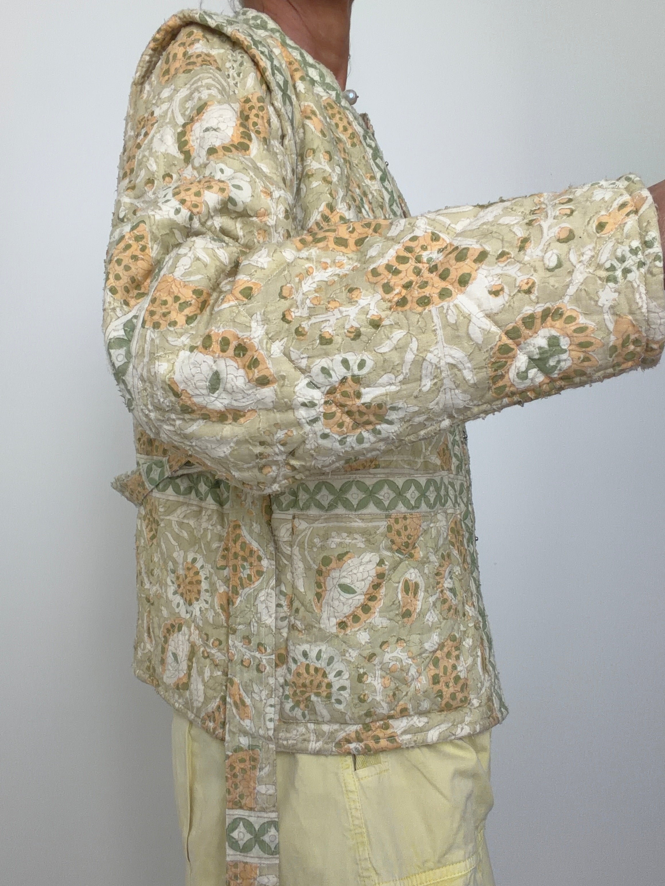Antik Batik Jackets Small Block Print Sage Mosaic Jacket