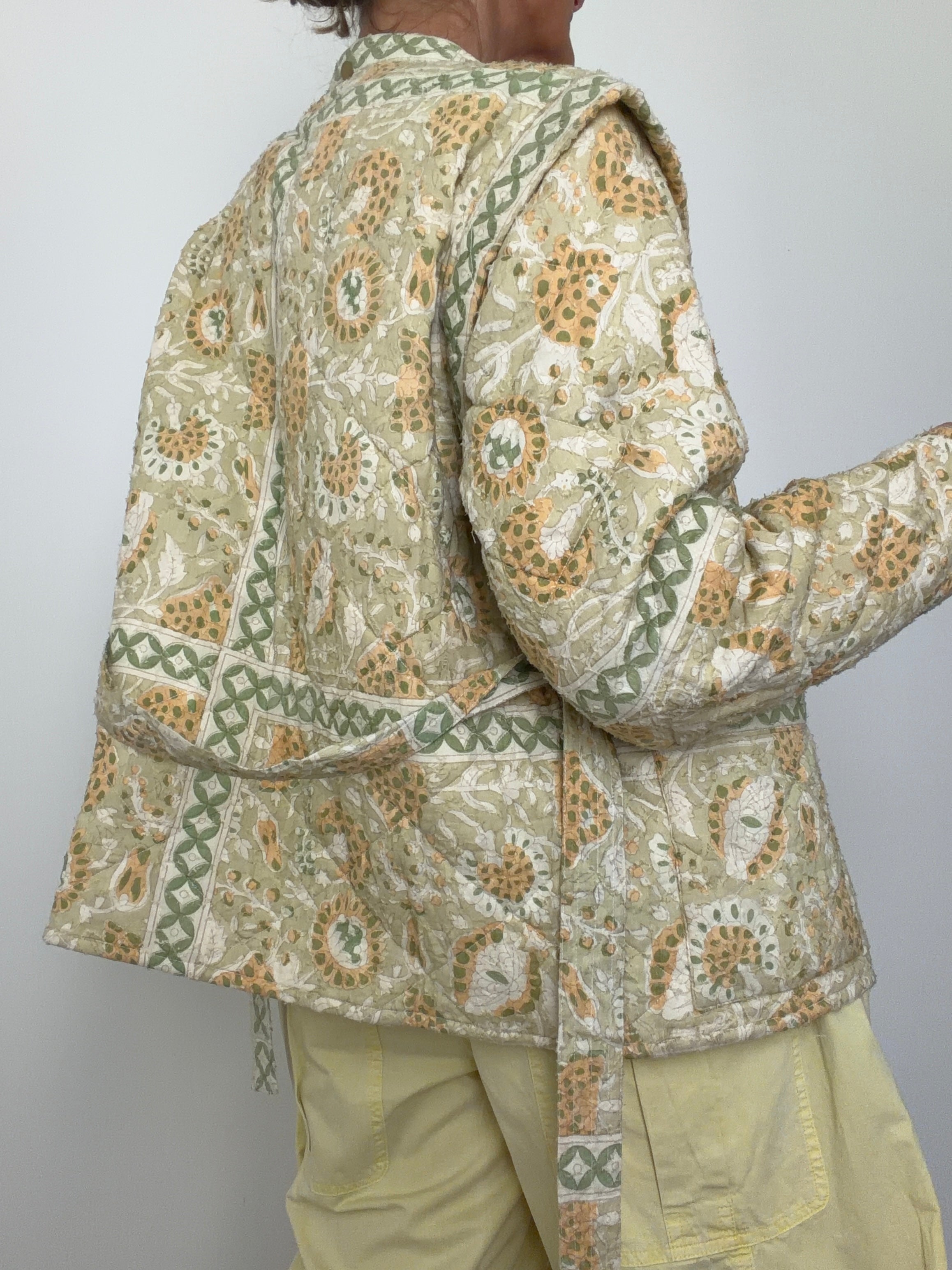Antik Batik Jackets Small Block Print Sage Mosaic Jacket