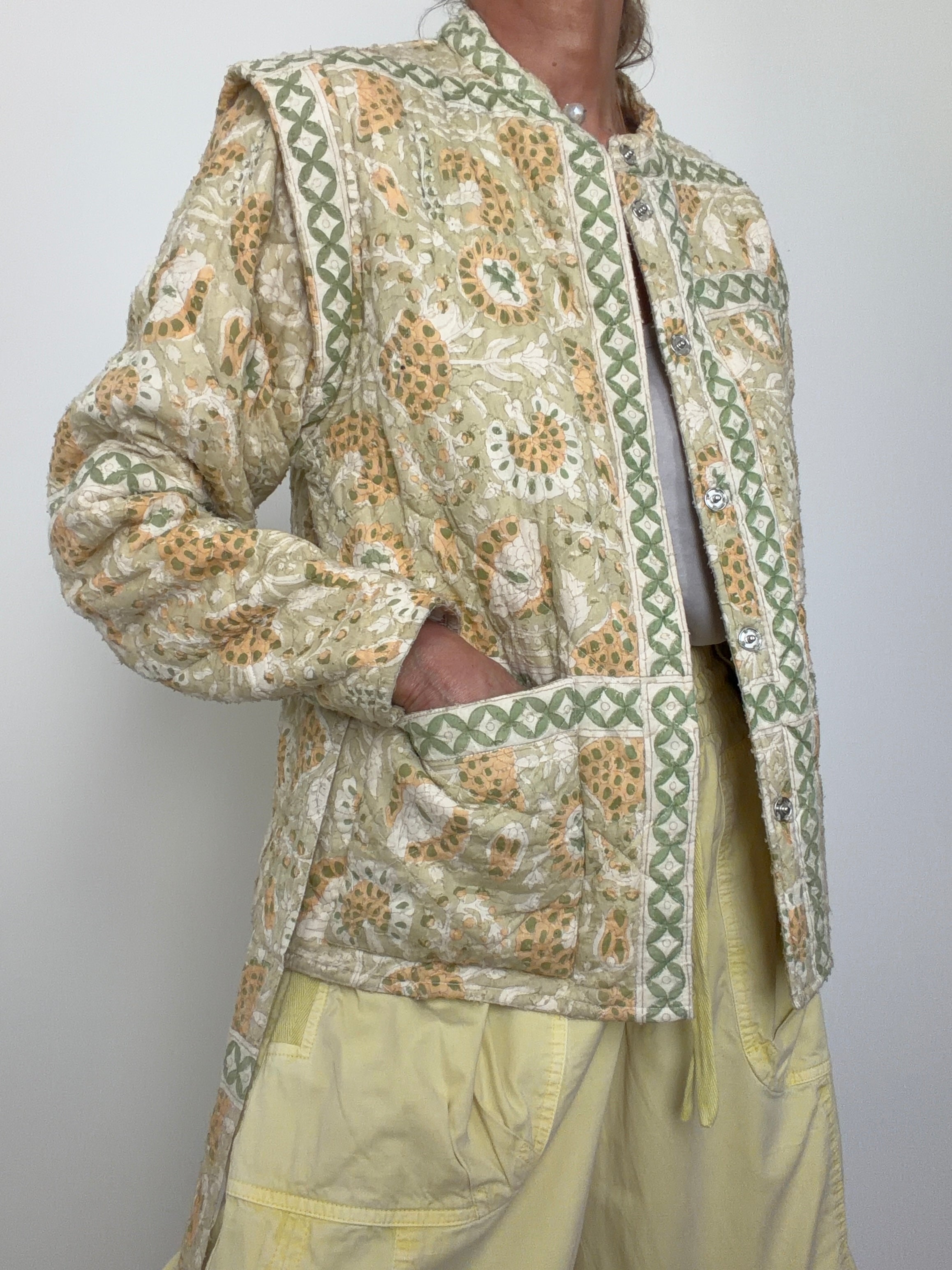 Antik Batik Jackets Small Block Print Sage Mosaic Jacket