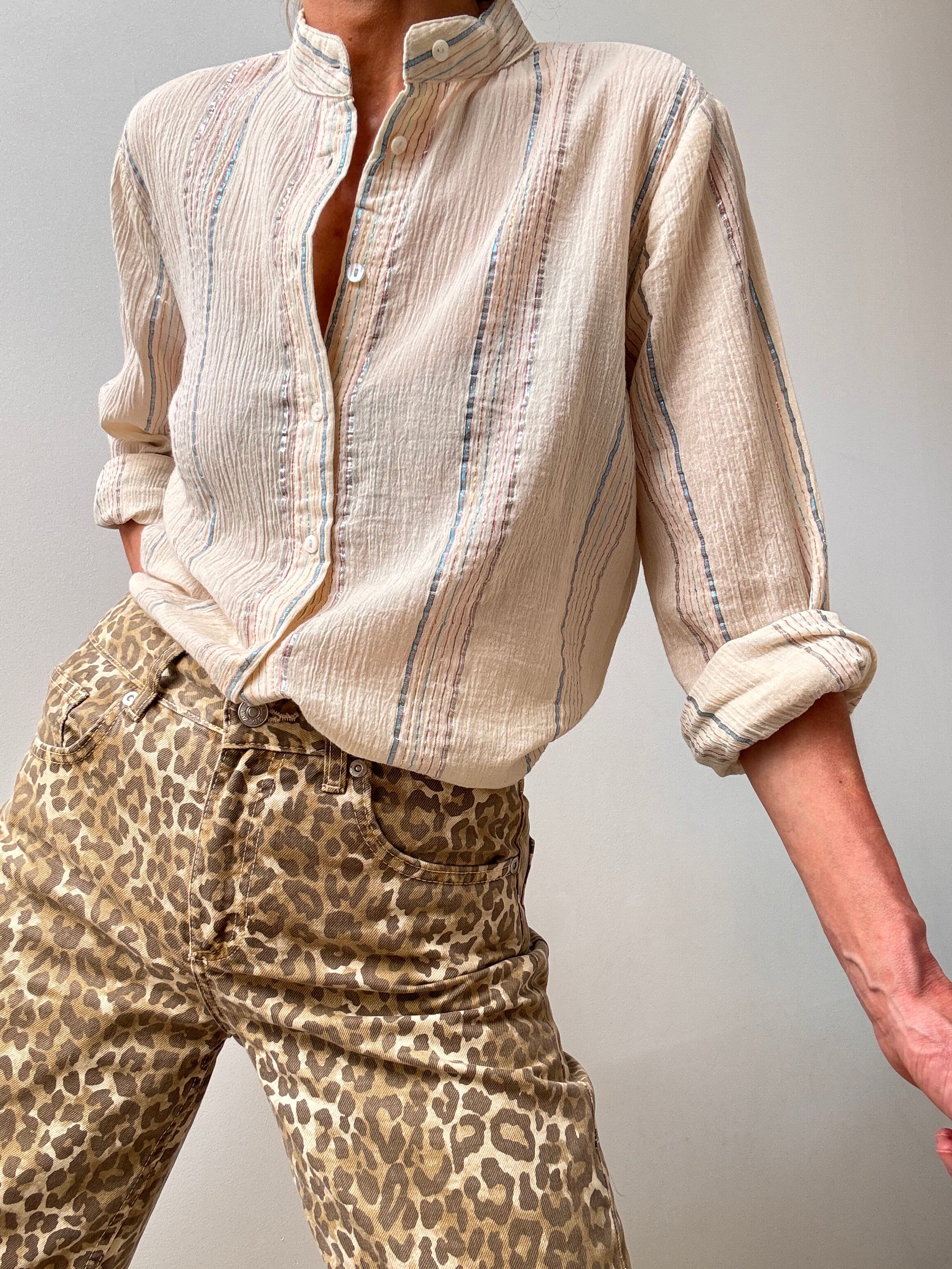 Cotton Gauze Shirt Lurex Stripe | Shirts